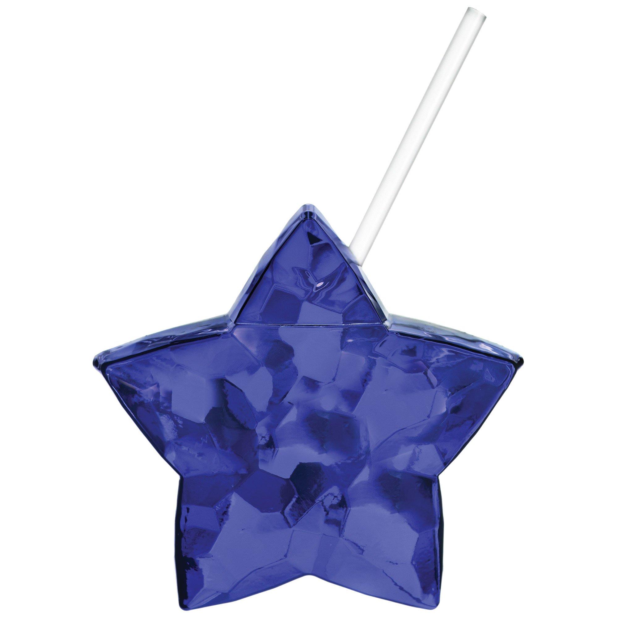 Metallic Patriotic Star Plastic Cup with Straw, 18oz
