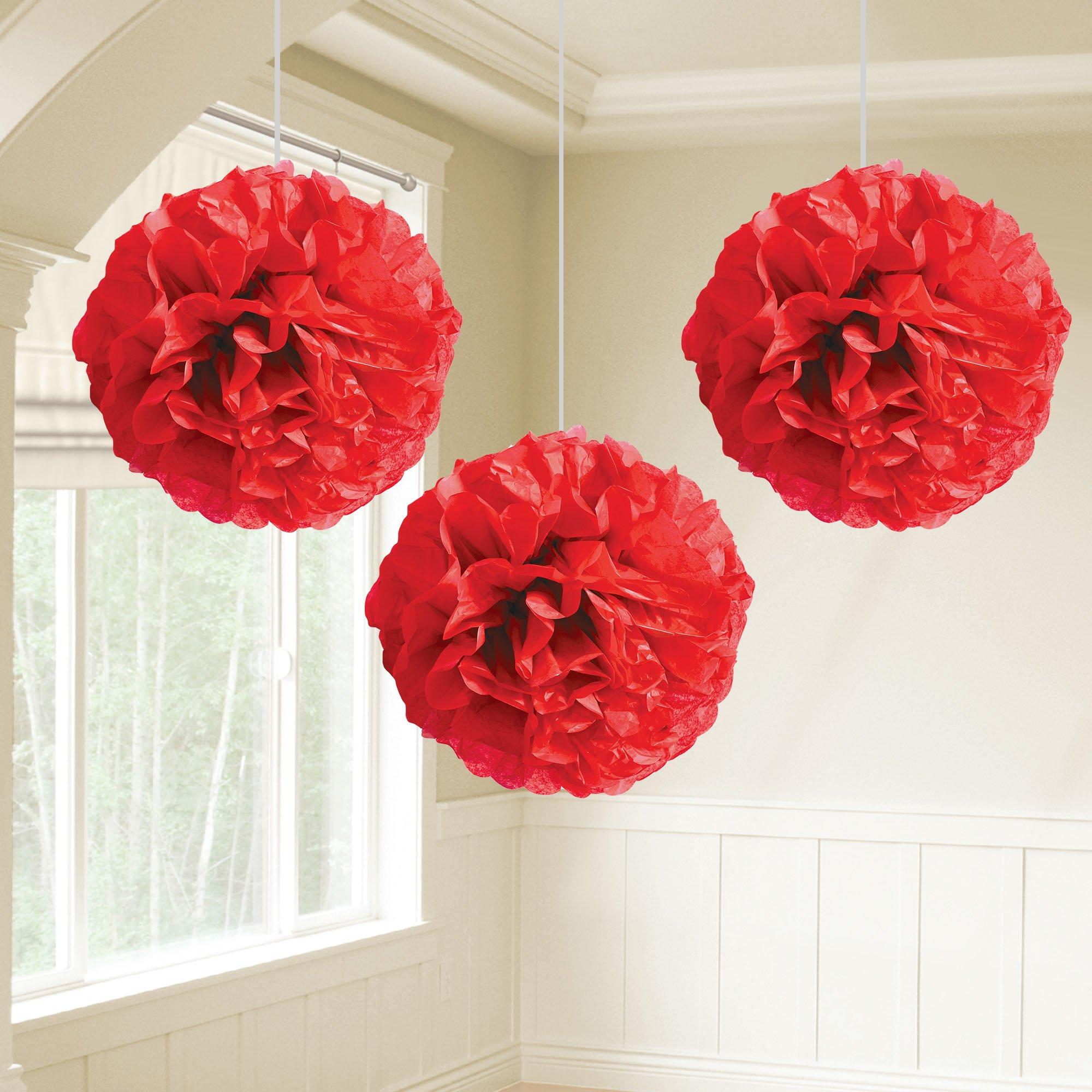 Rounded Red Tissue Pom Poms, 16 3/4in, 3ct