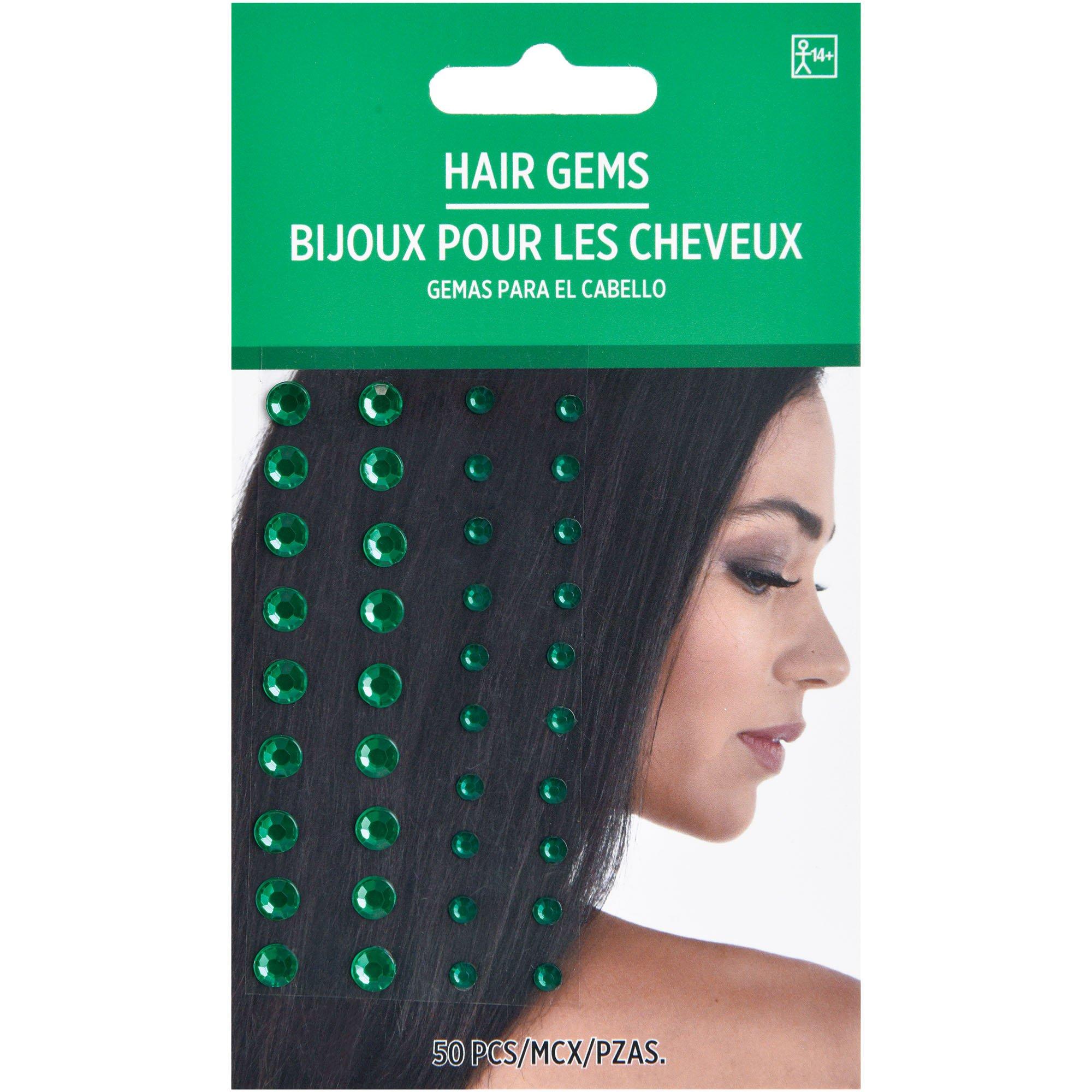 Festive Green Hair Gems, 50pc
