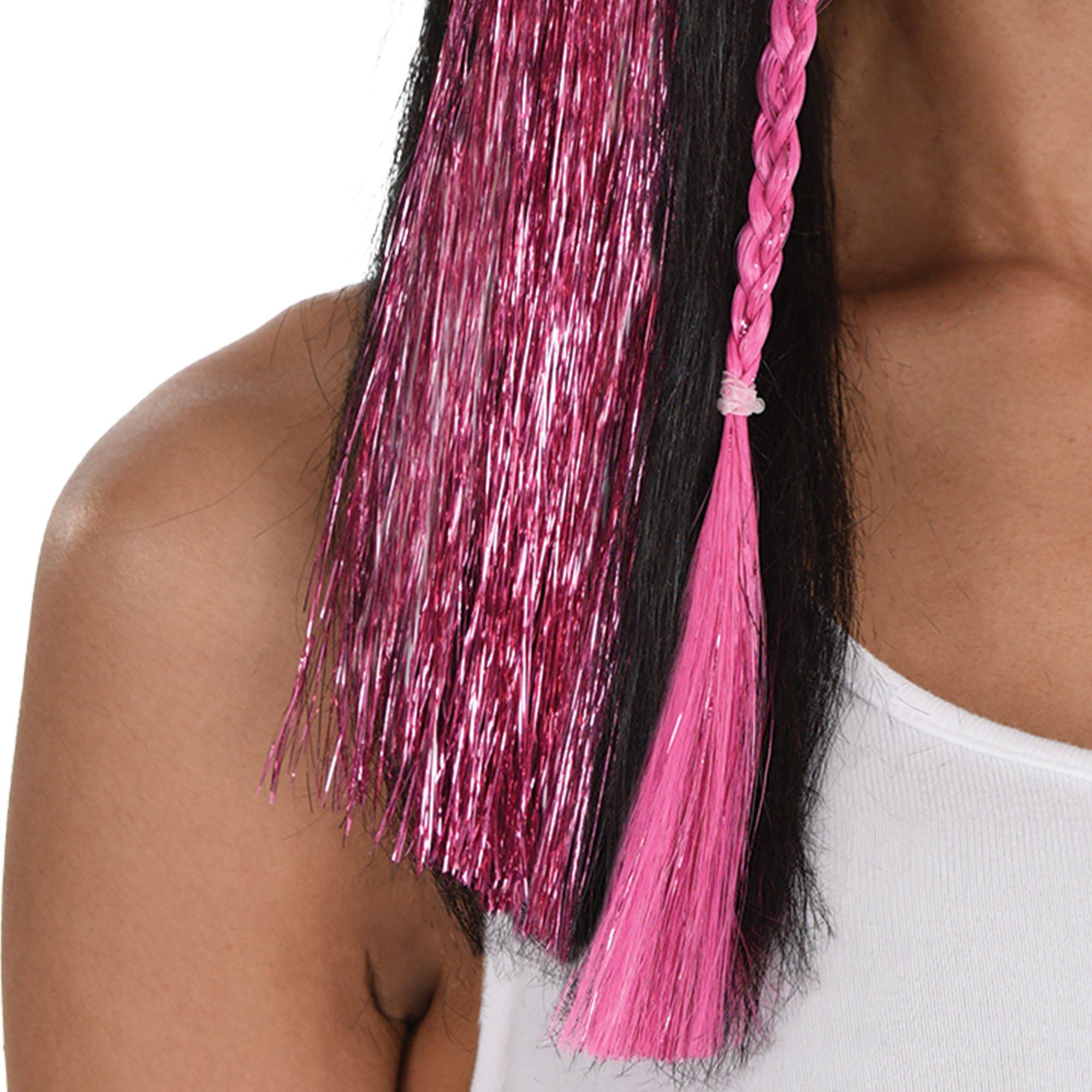 Bright Pink Tinsel Hair Extensions, 3pc