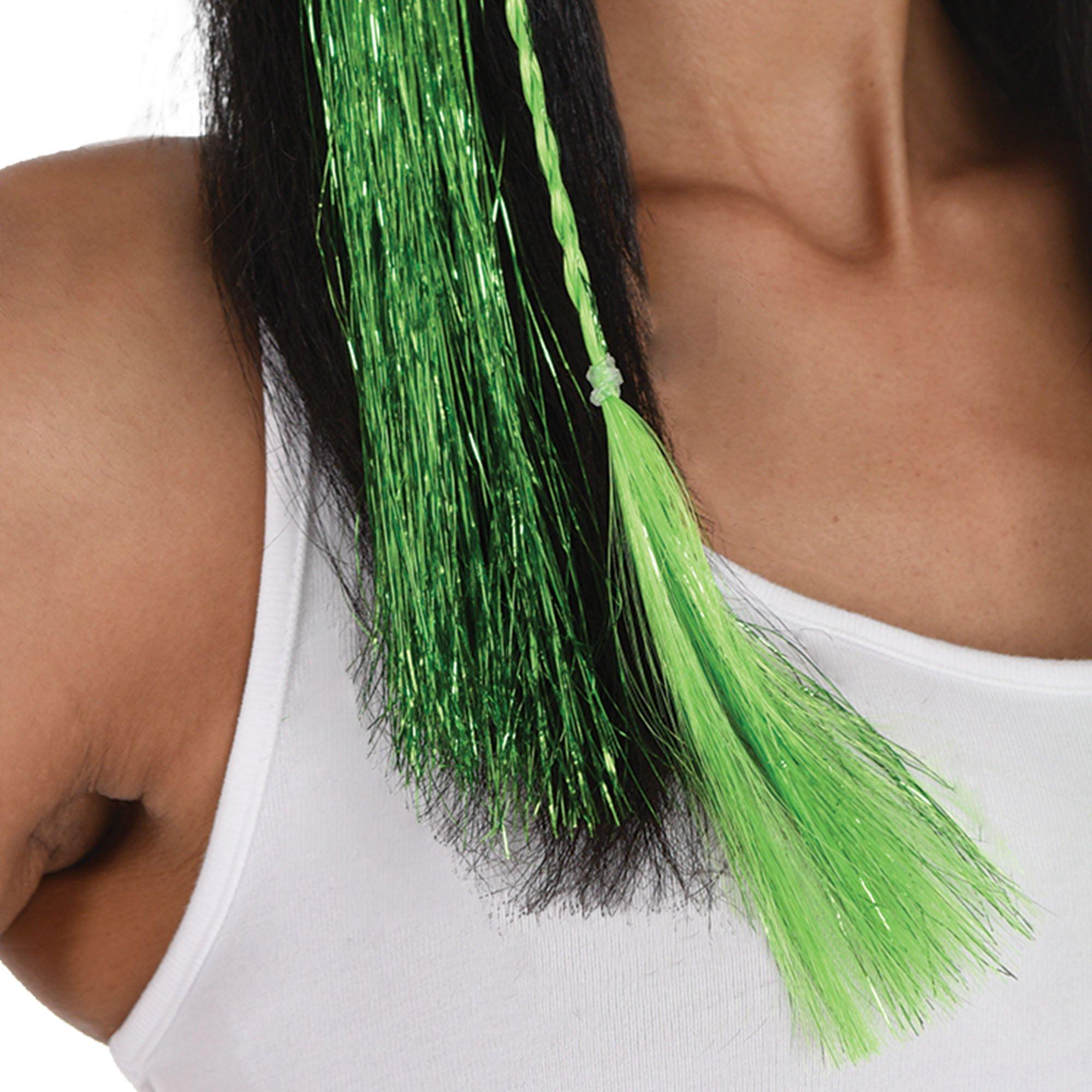Festive Green Tinsel Hair Extensions, 3pc