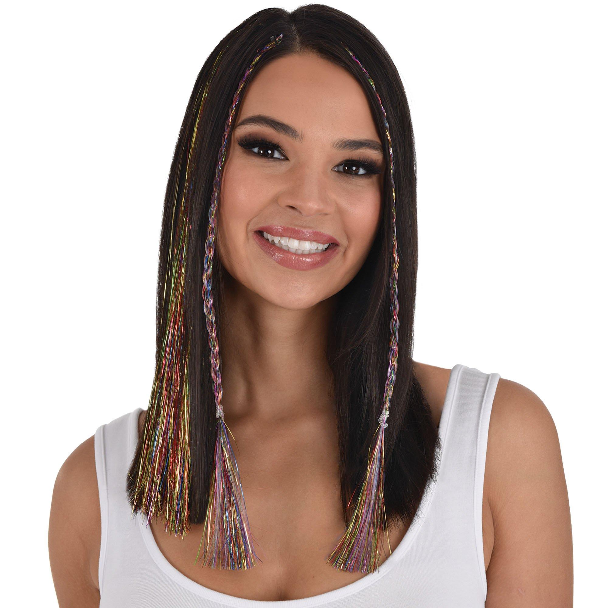 Rainbow Tinsel Hair Extensions, 3pc