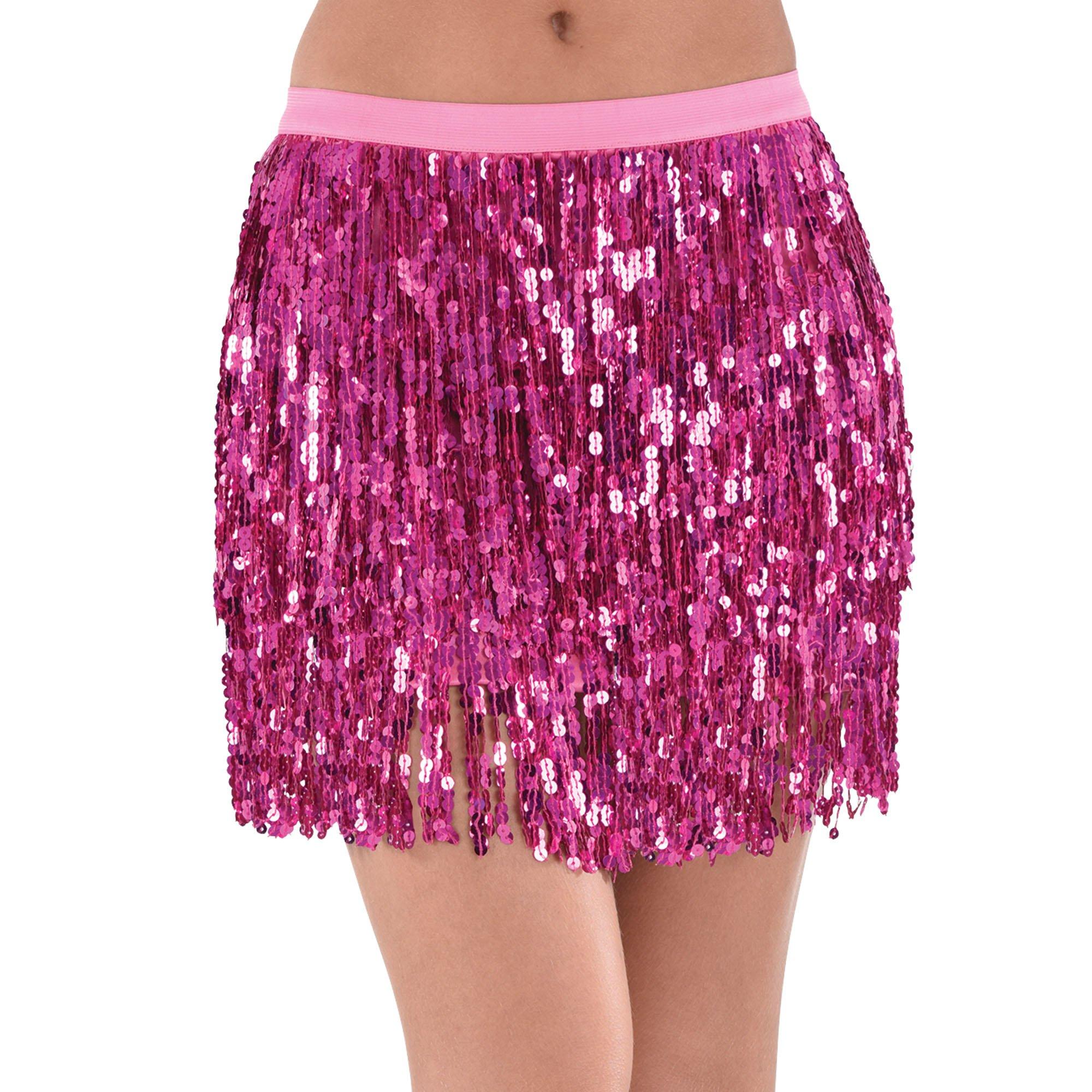 Adult Bright Pink Sequin Skirt | Party City