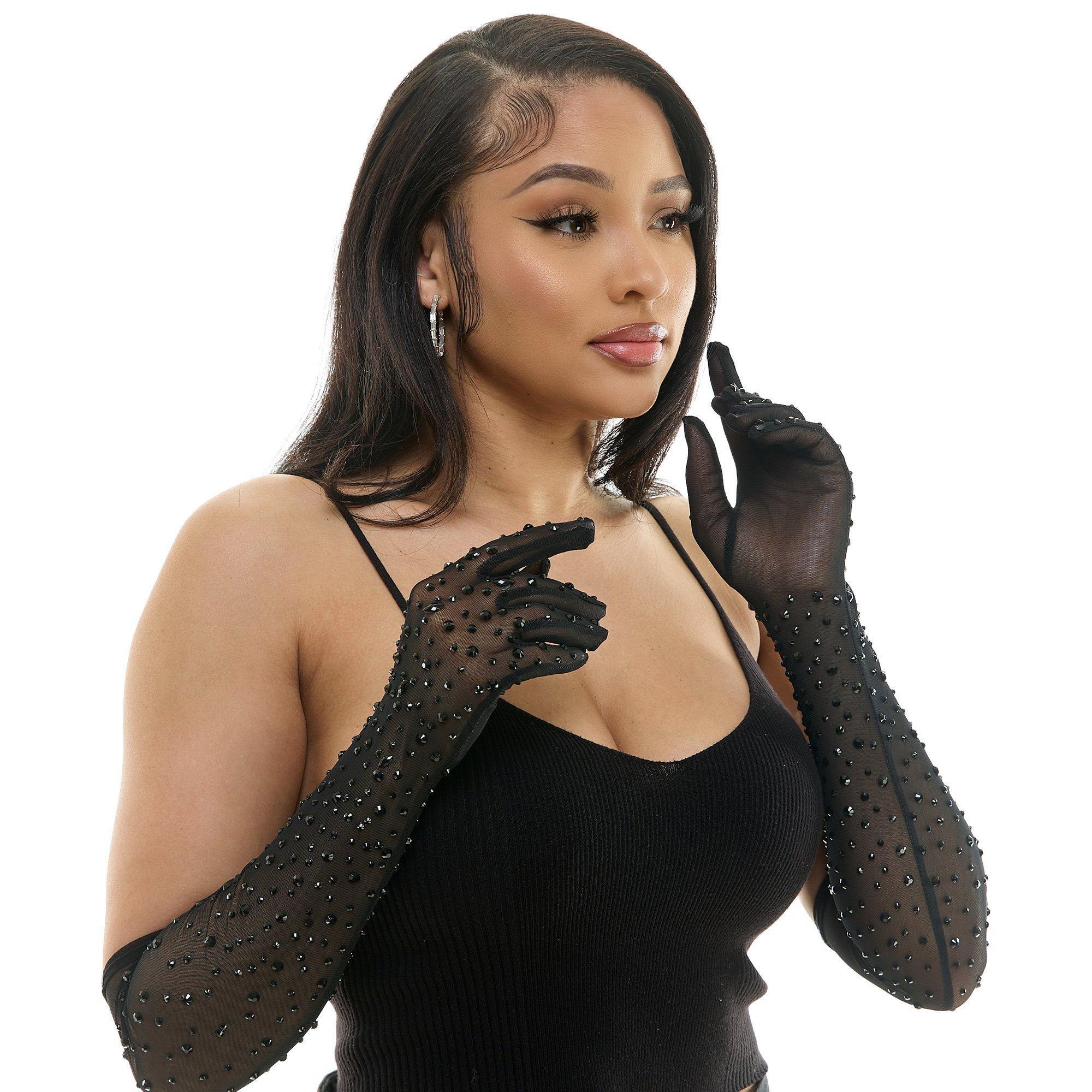 Fallen Angel Rhinestone Elbow-Length Gloves