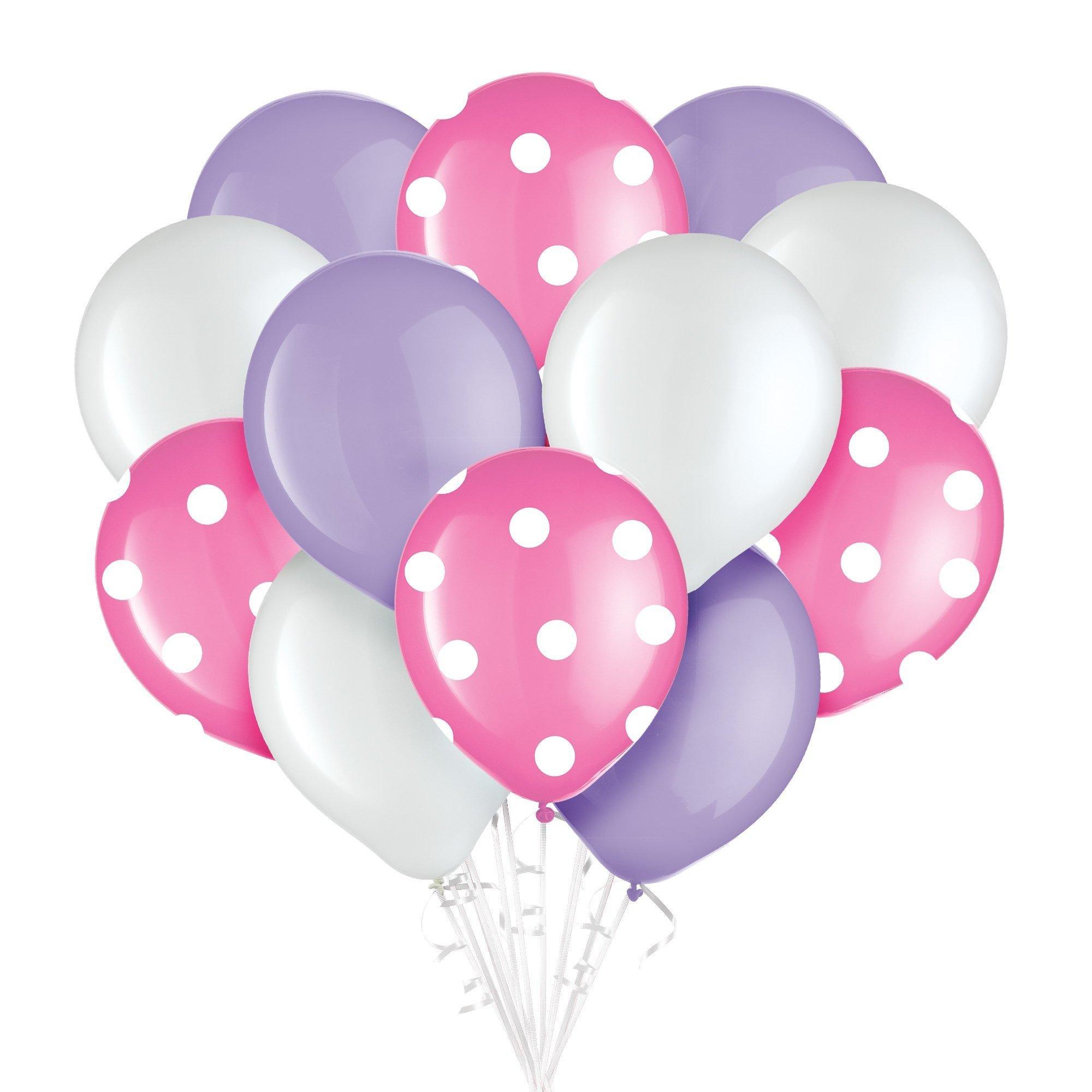 Lavender, White, & Bright Pink Polka Dot Latex Balloon Bouquet, 12pc