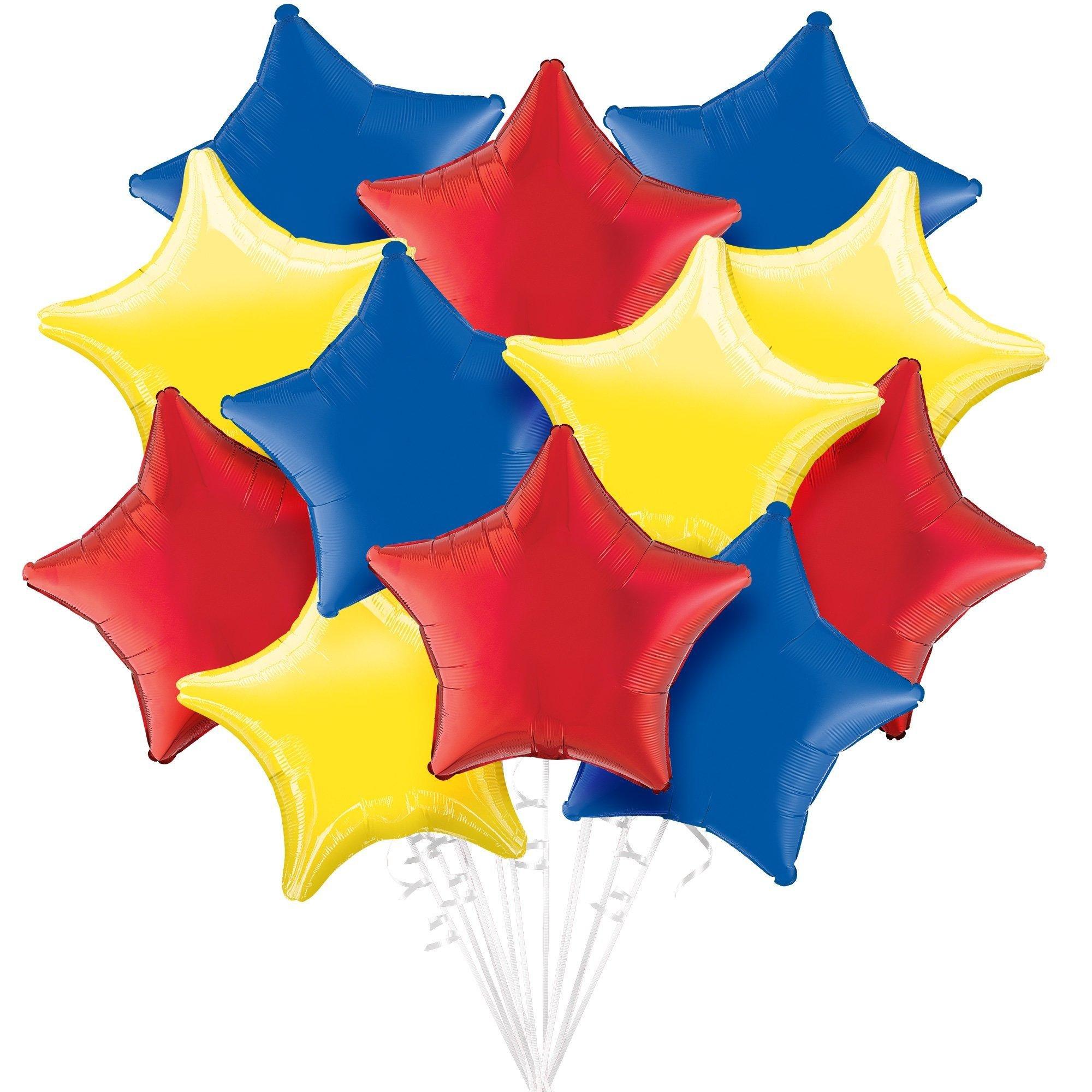 Red, Yellow, & Blue Star Foil Balloon Bouquet, 12pc