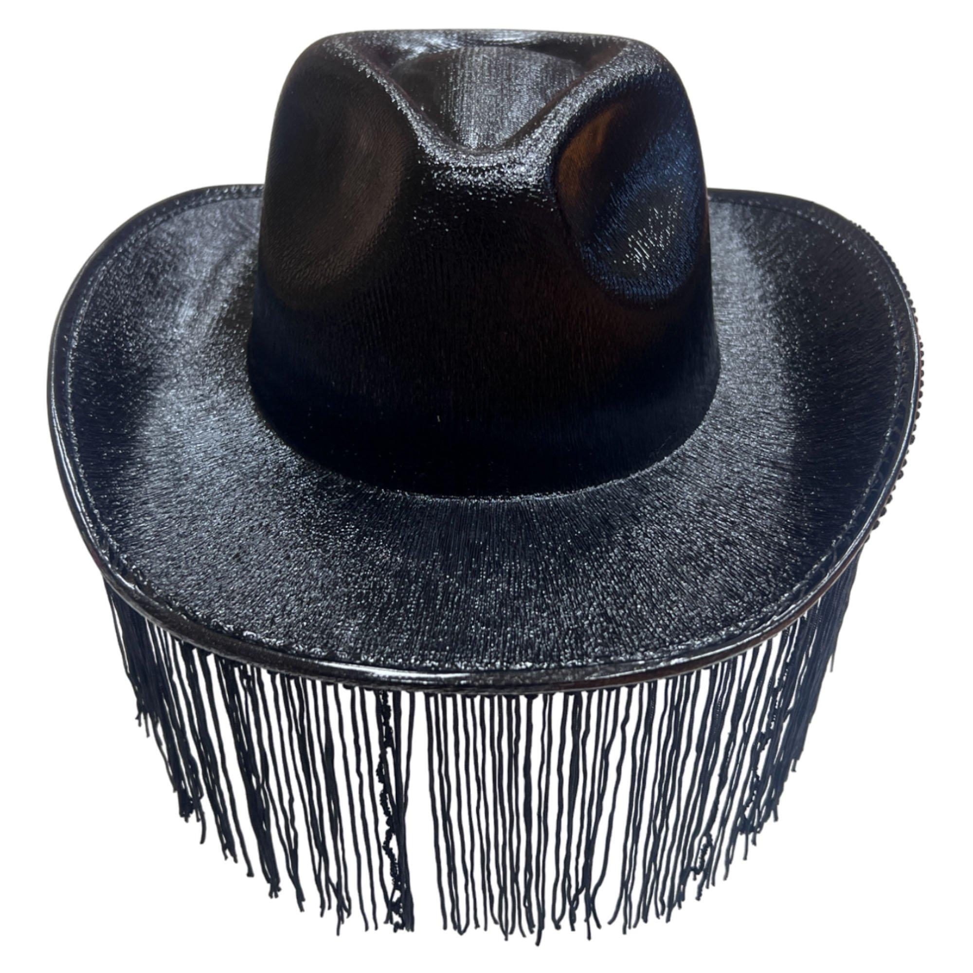 Iridescent Black Cowboy Hat with Fringe