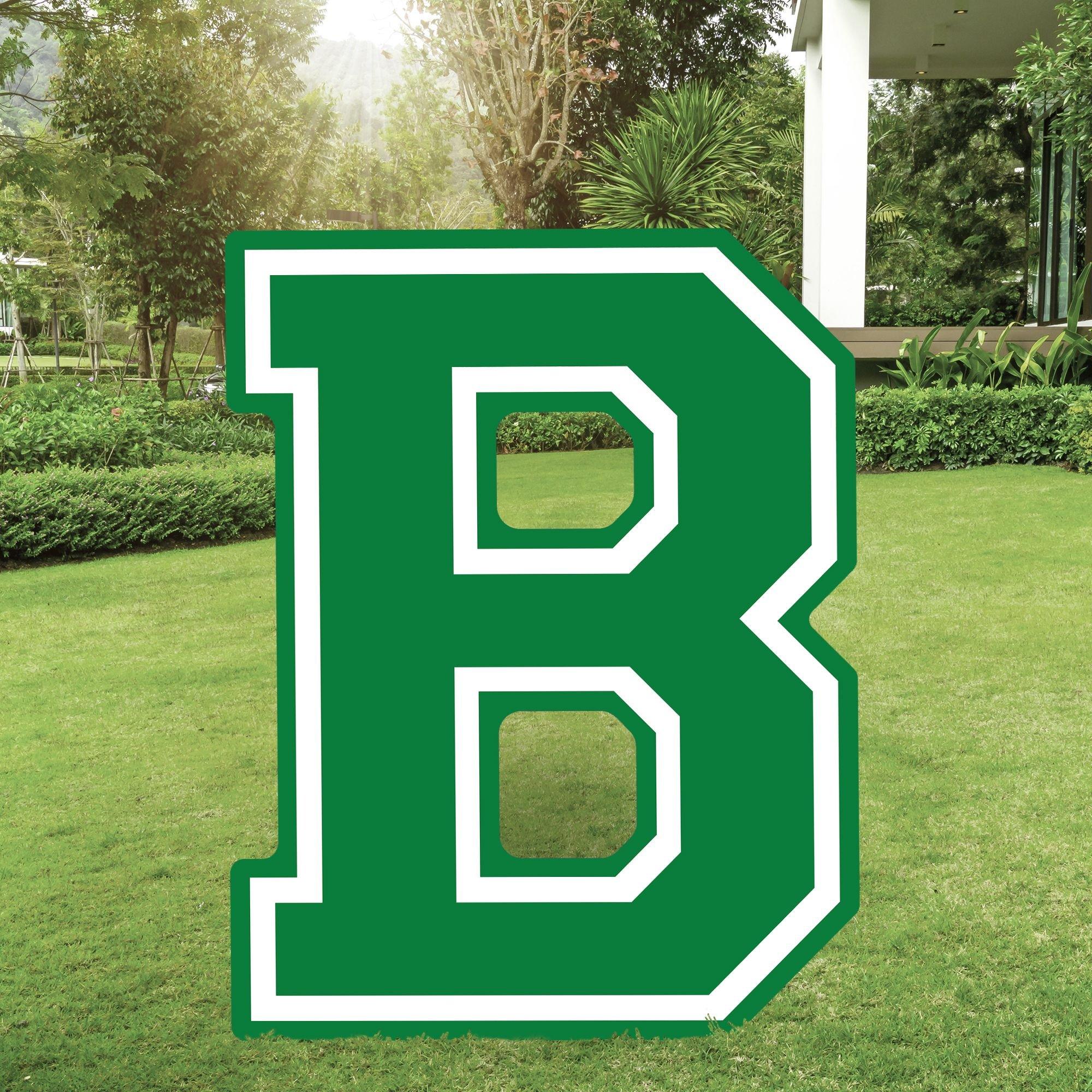 green metal letter b