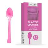 Bright Pink Heavy-Duty Plastic Spoons, 20ct