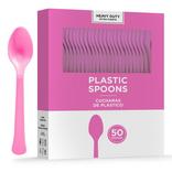 Bright Pink Heavy-Duty Plastic Spoons, 50ct