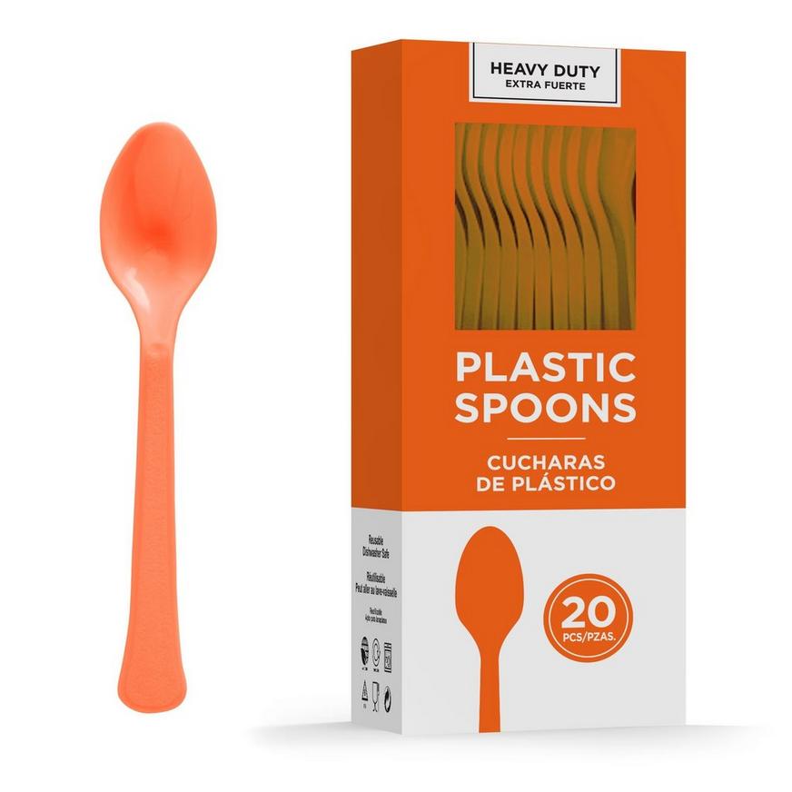 Amscan Big Party Pack 100 Count Mid Weight Plastic Spoons Orange 7.5 X 5.1 