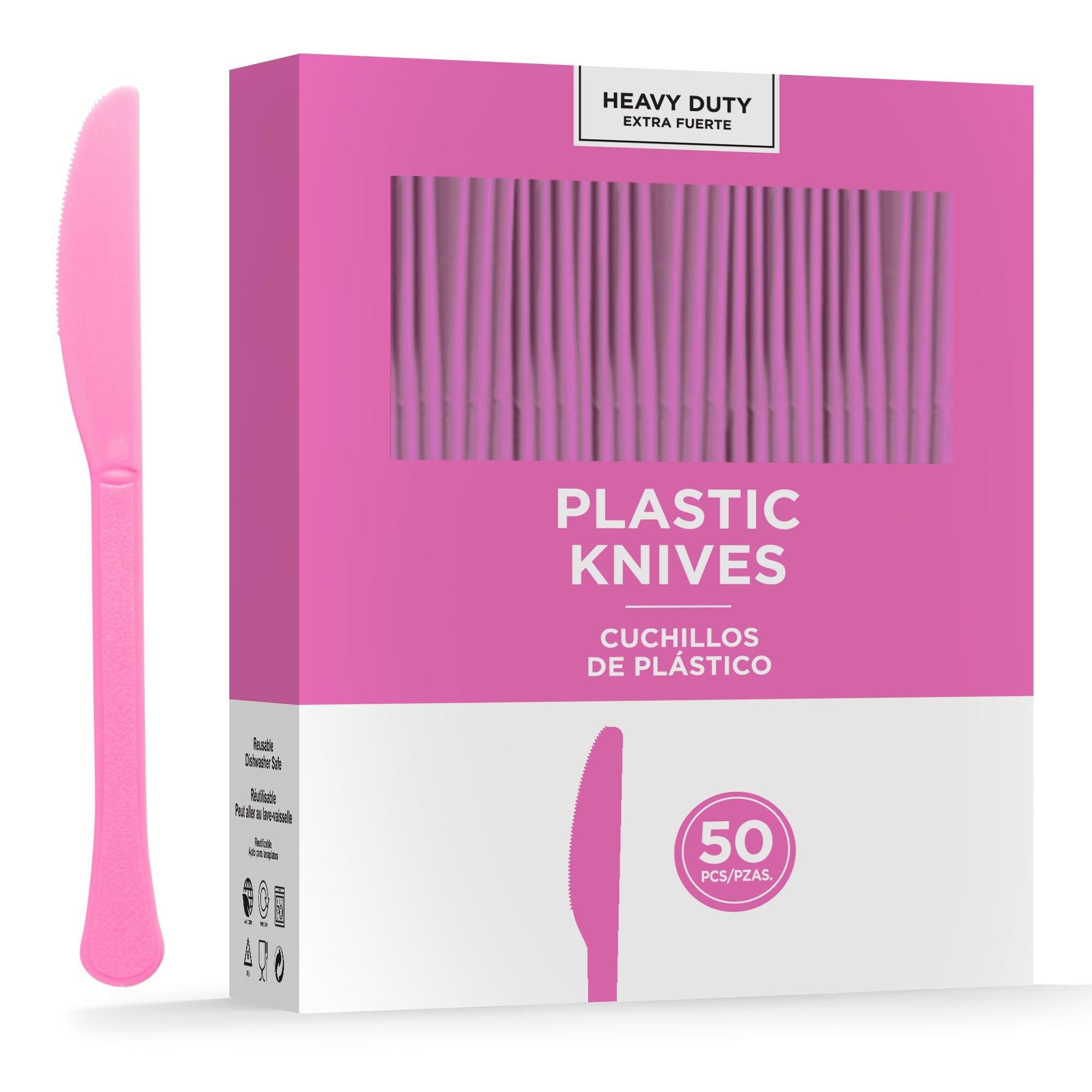 Bright Pink Heavy-Duty Plastic Knives, 50ct