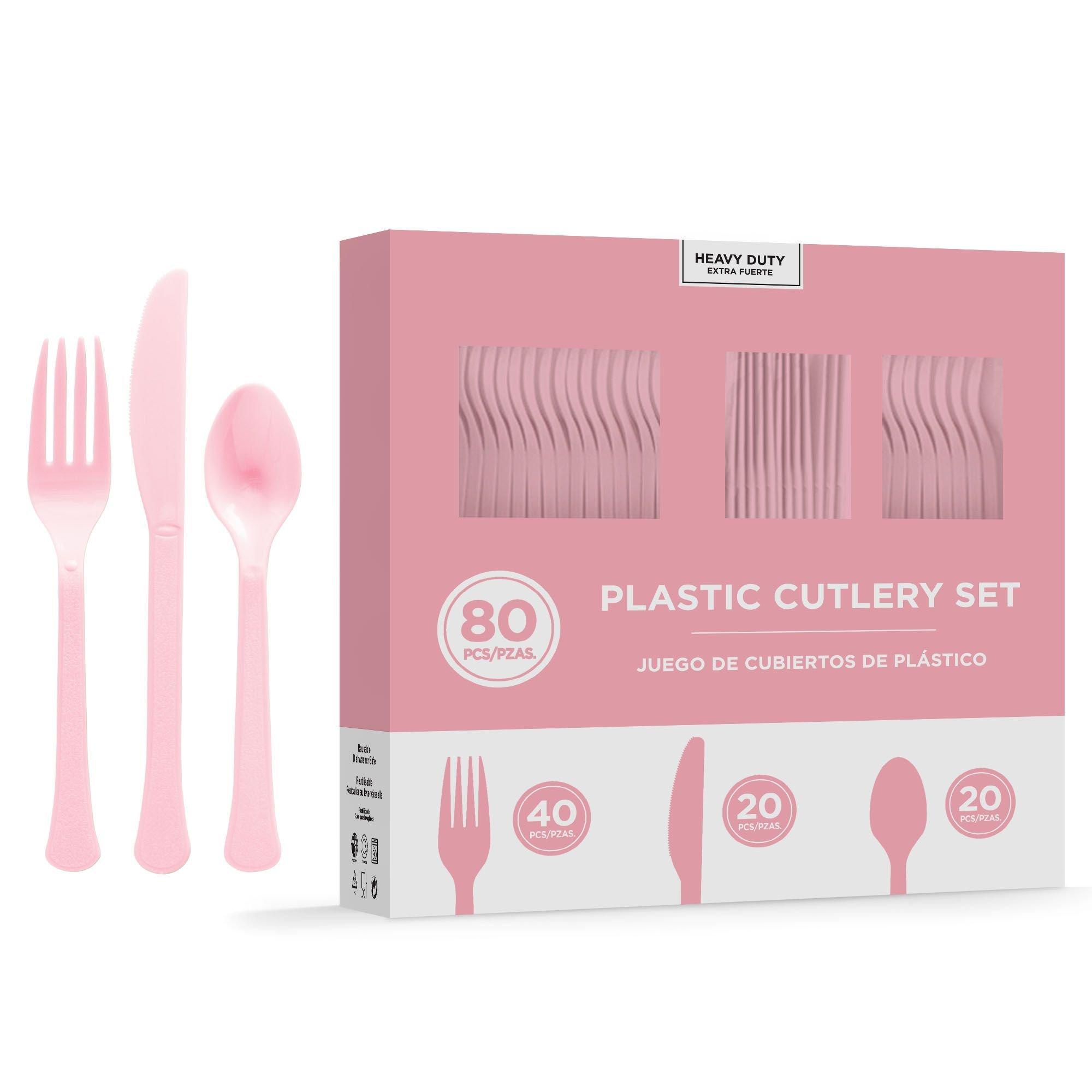 Pink Plastic Cutlery Sets, Plastic Forks and Spoons Knives, Pink