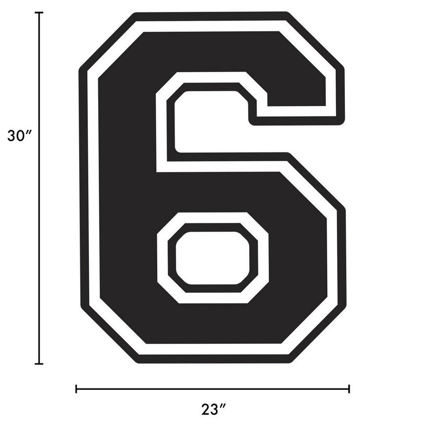 Black Collegiate Number (6) Corrugated Plastic Yard Sign, 30in
