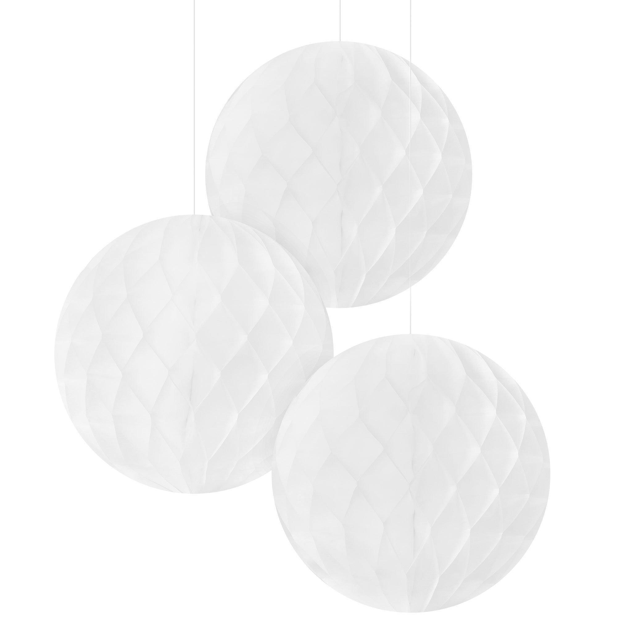 White Honeycomb Hanging Decorations, 12in, 3pc