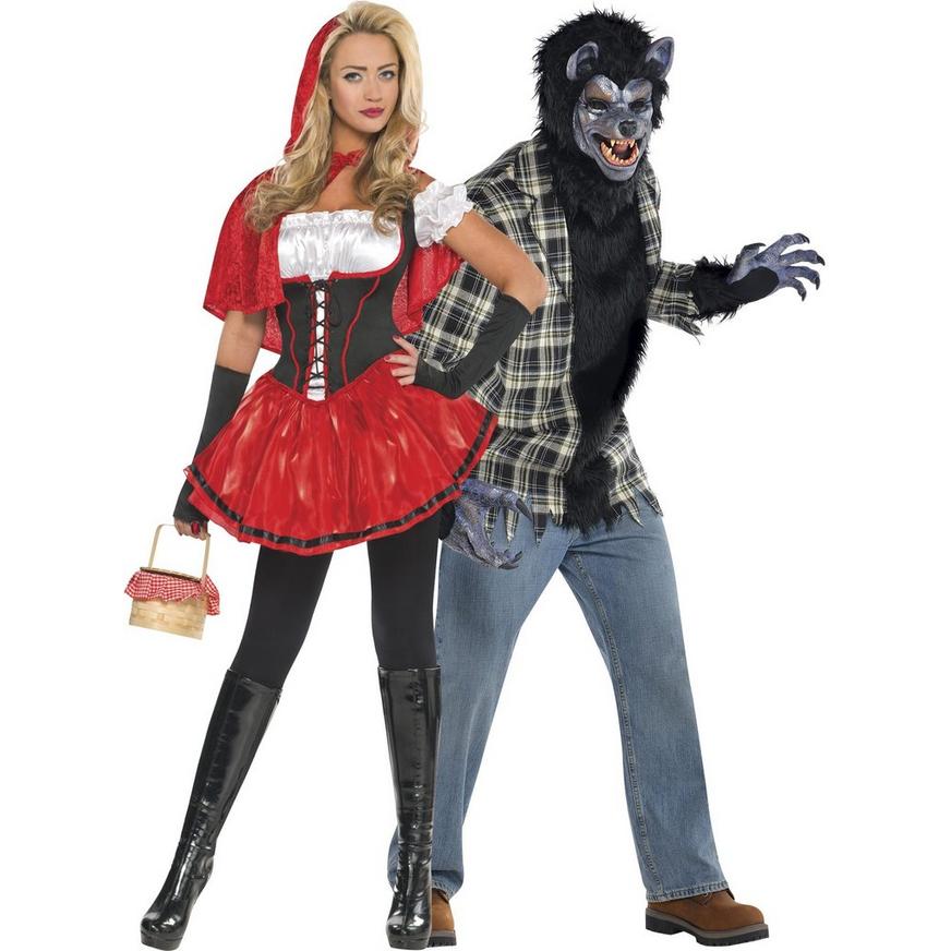 overraskende fumle kronblad Adult Sassy Red Riding Hood & Rabid Werewolf Couples Costumes | Party City