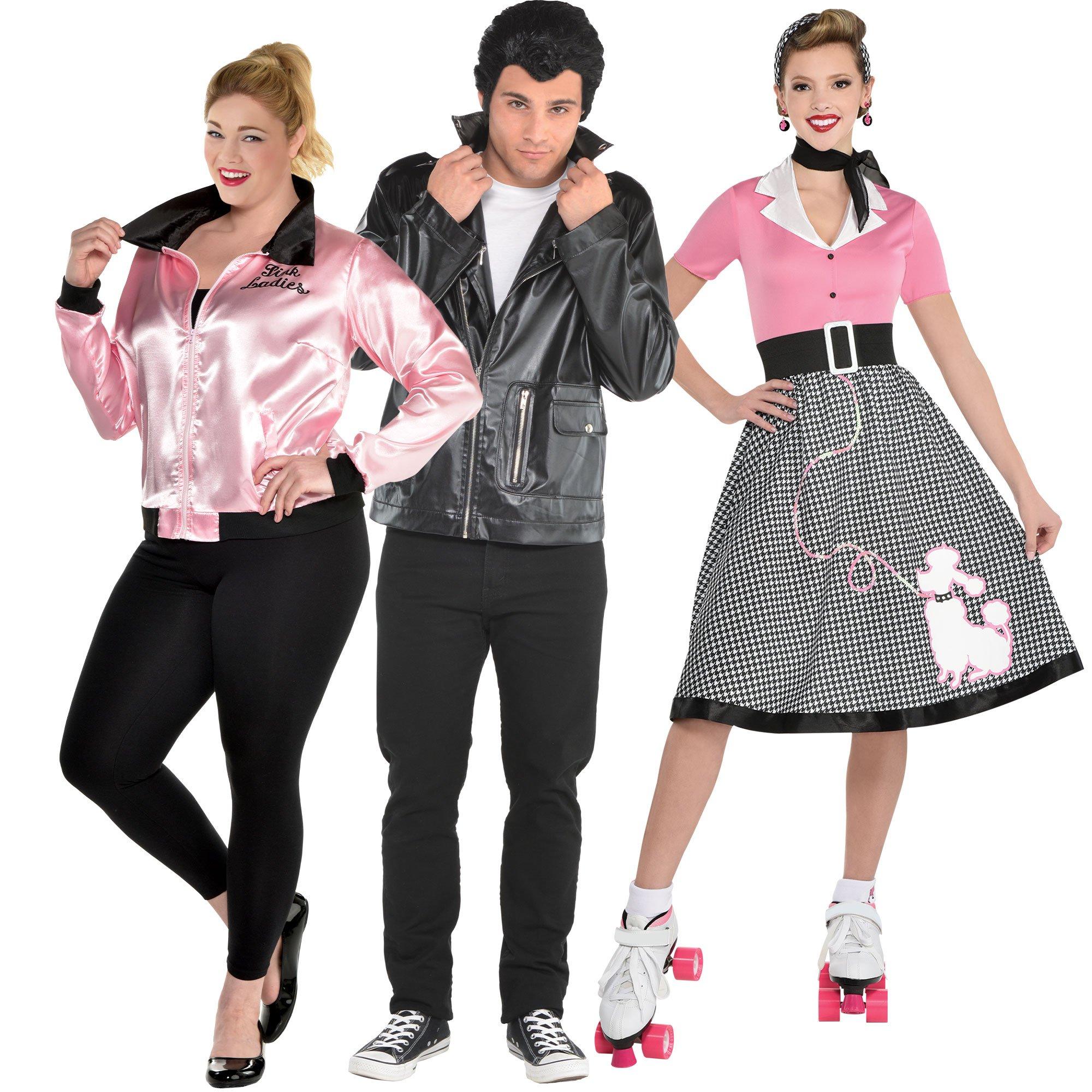  FAYBOX Pink Ladies Jacket Grease 50s Costume for Women  Girls,Halloween Costumes 1950s Party Outfits Accessories for Adults :  Clothing, Shoes & Jewelry