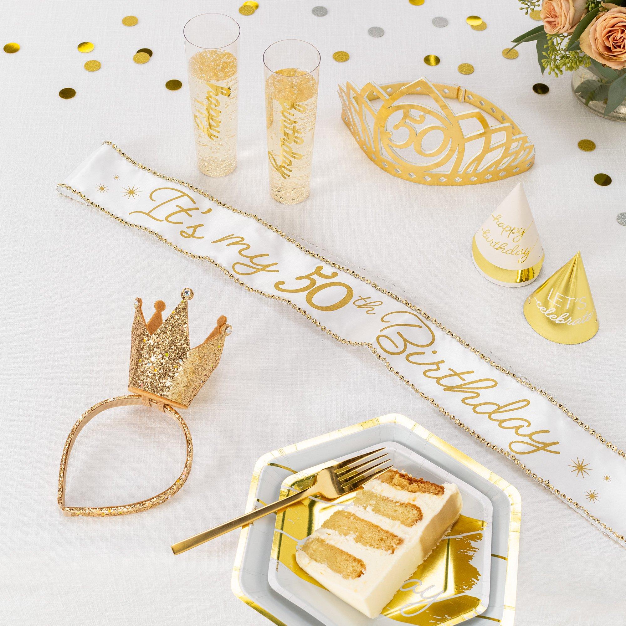 DECOR MY PARTY Happy Birthday Paper Banner with Golden Foil