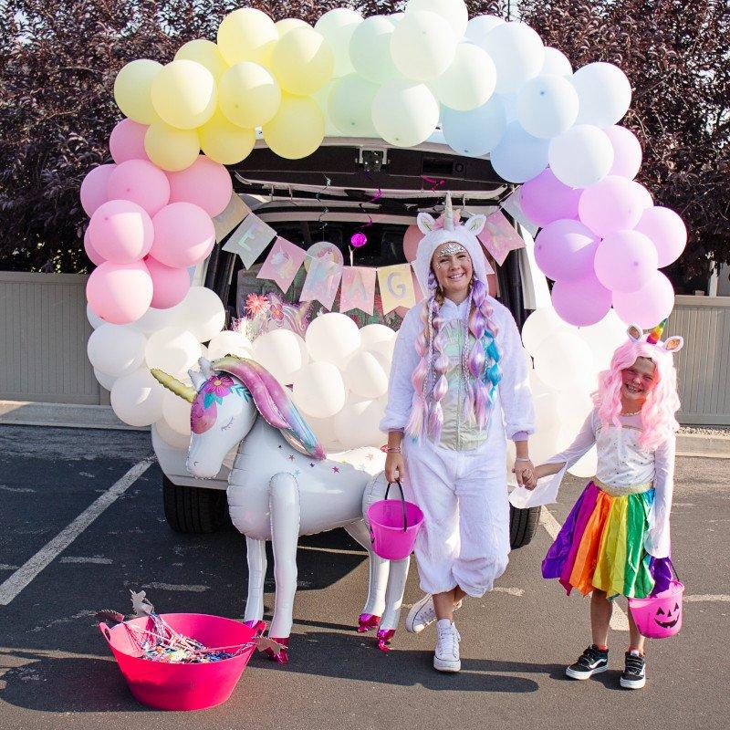 Unicorn themed Halloween trunk-or-treat decorations