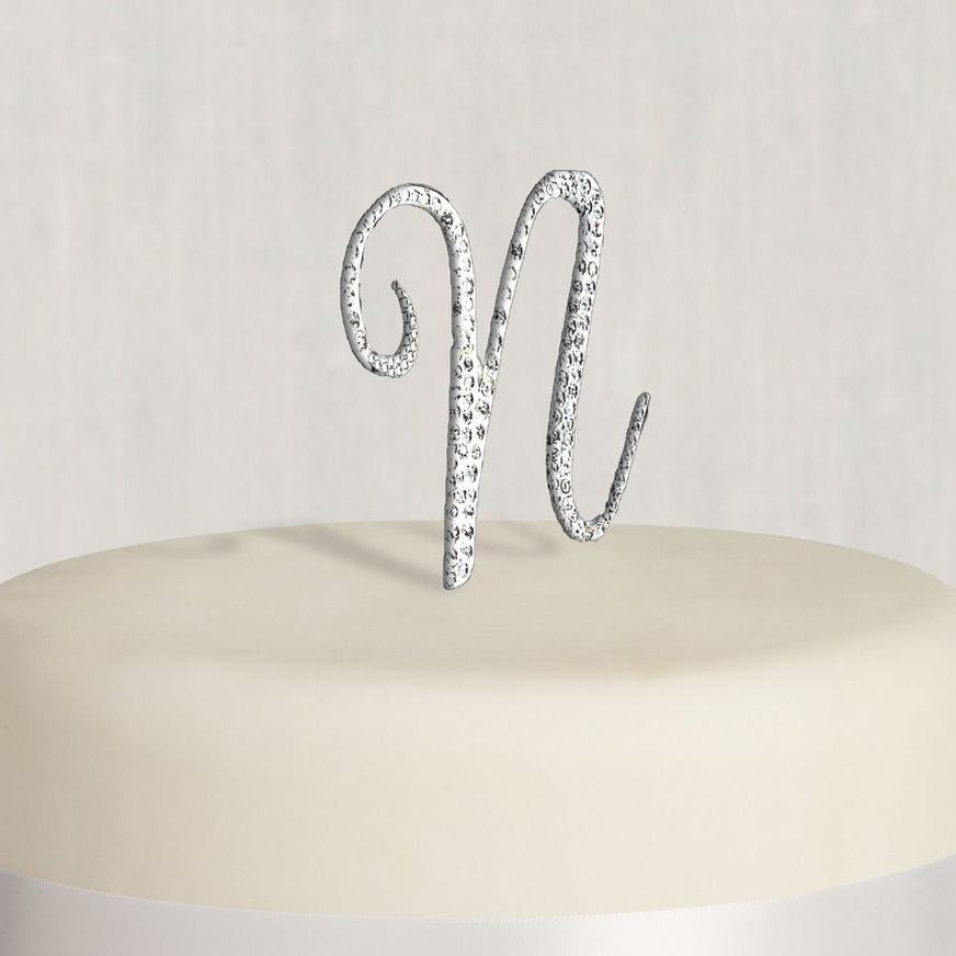 Small Crystal Rhinestone Silver Letter A to Z Monogram Wedding Cake Topper 