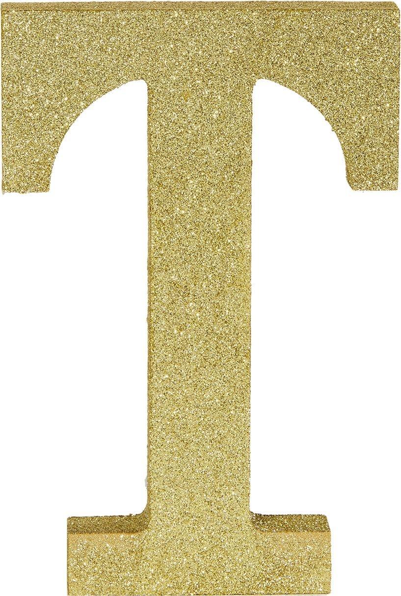Glitter Gold Letter T Sign 6in x 9in | Party City