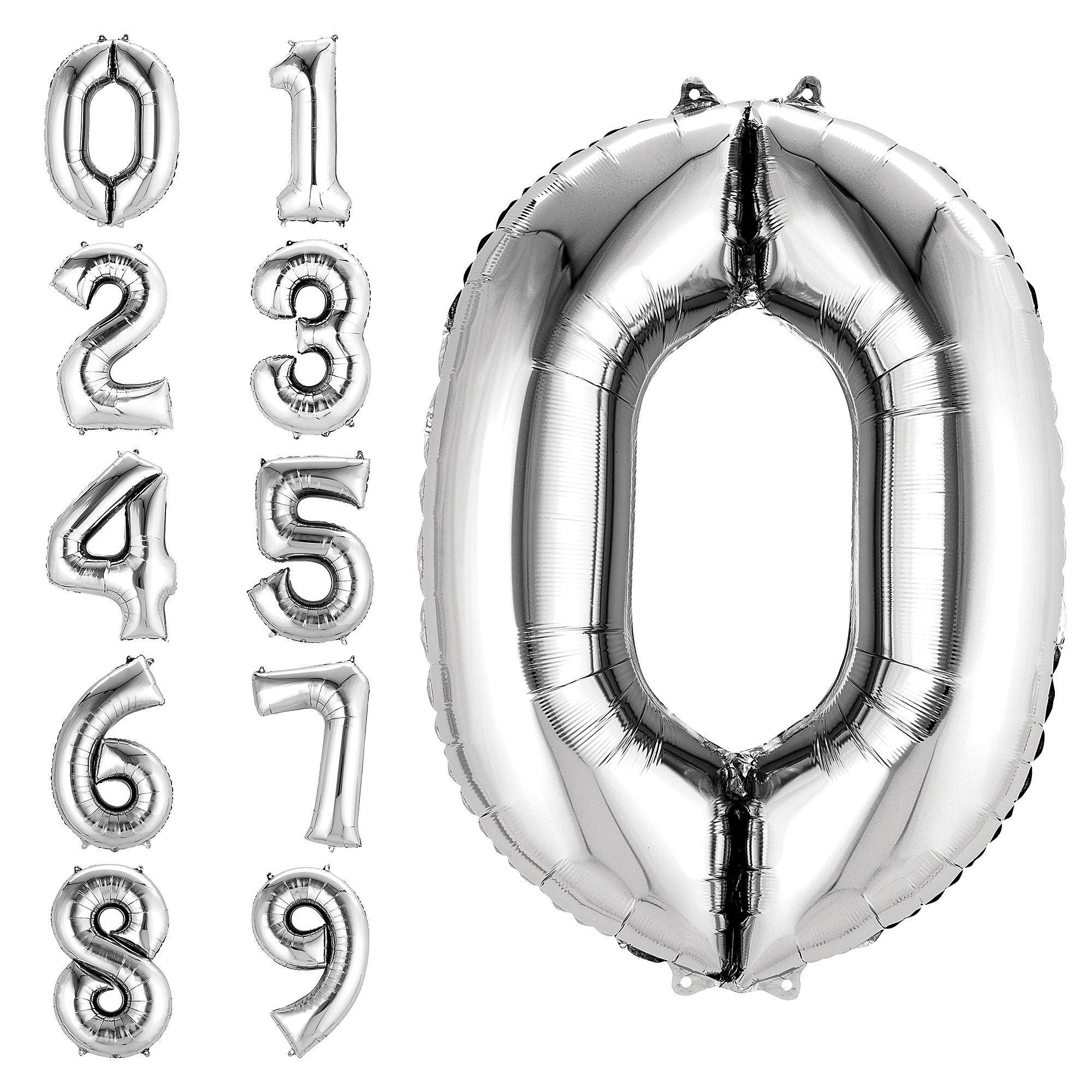 34in Silver Number 0-9 Balloons