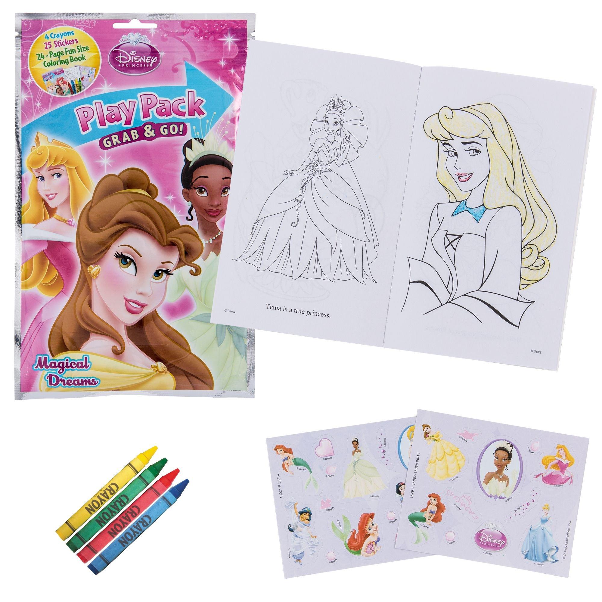  Disney Princess Grab n Go Play Pack Bulk - Bundle of 24 Play  Packs with Stickers, Coloring Book, and Crayons - Ideal for ages 3 and up  (Disney Princess Toys Party