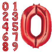34in Red Number 0-9 Balloons