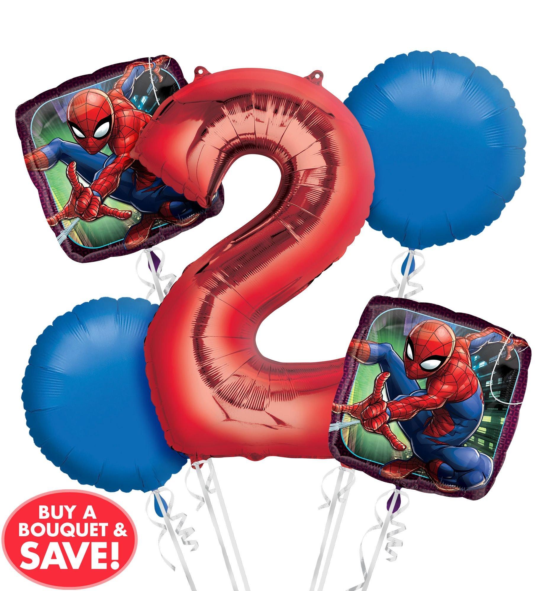 Spiderman 2nd Birthday Balloon Bouquet 5pc | Party City