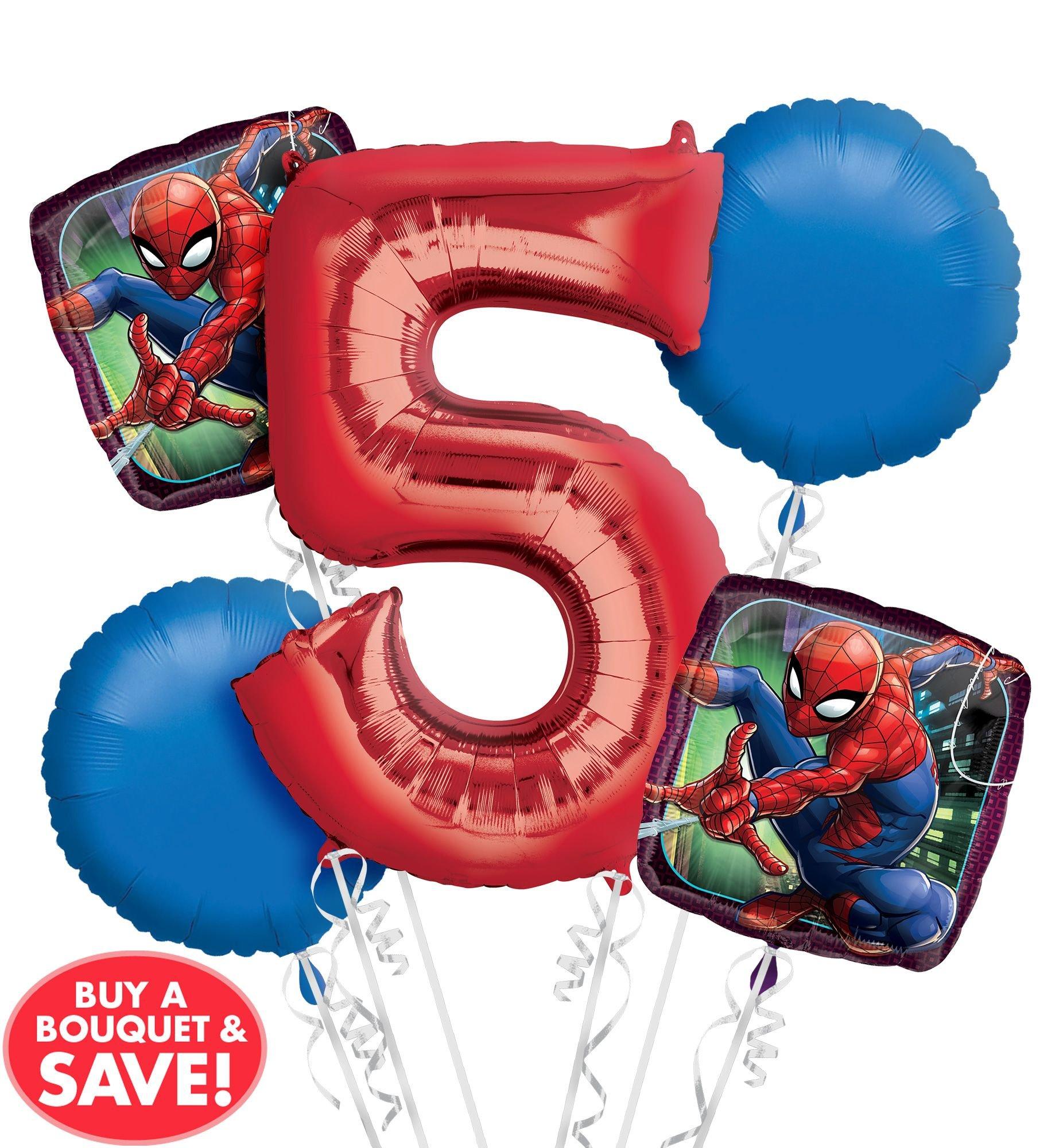 Spiderman 5th Birthday Balloon Bouquet 5pc | Party City