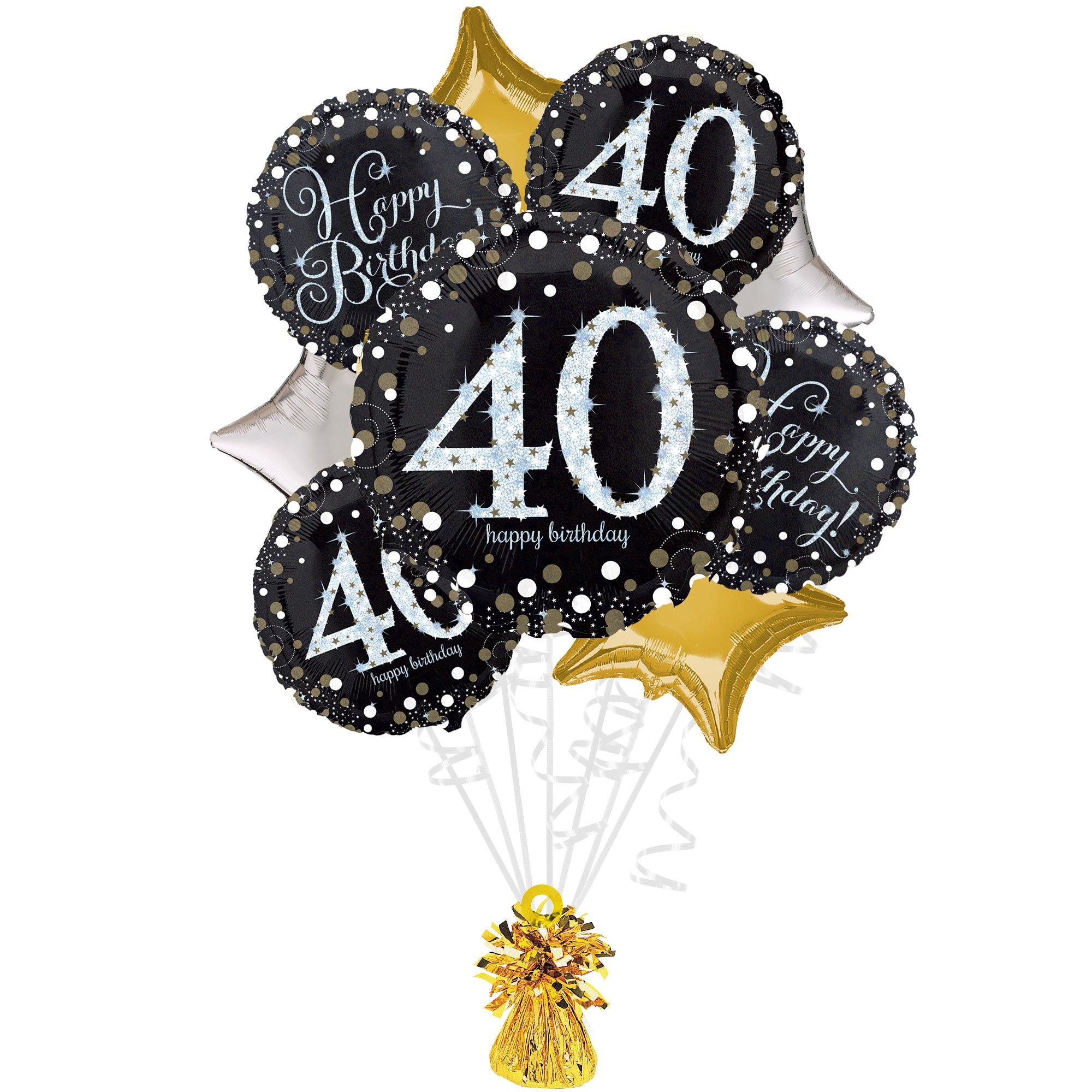 40th Birthday Foil Balloon Bouquet, 5pc - Sparkling Celebration