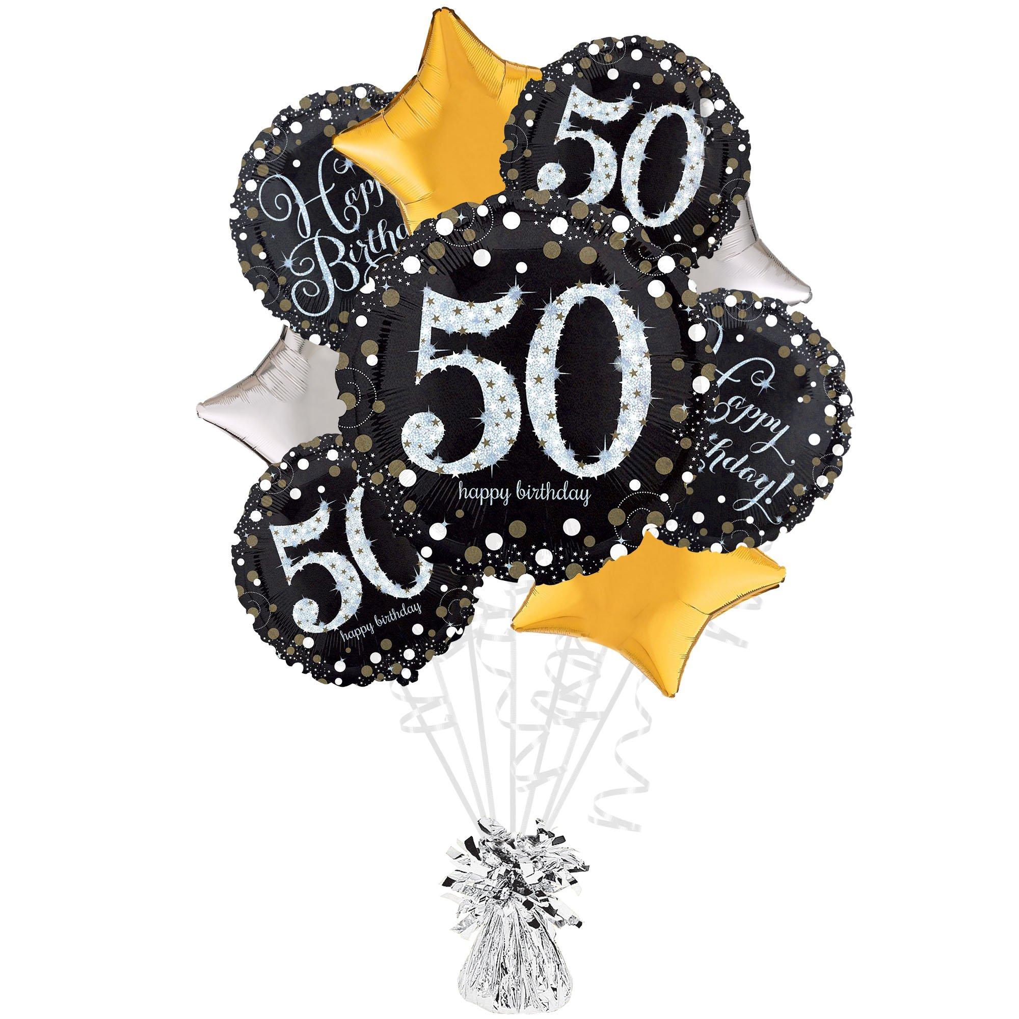 50th Birthday Gold Sparkling Helium Balloon Bouquet