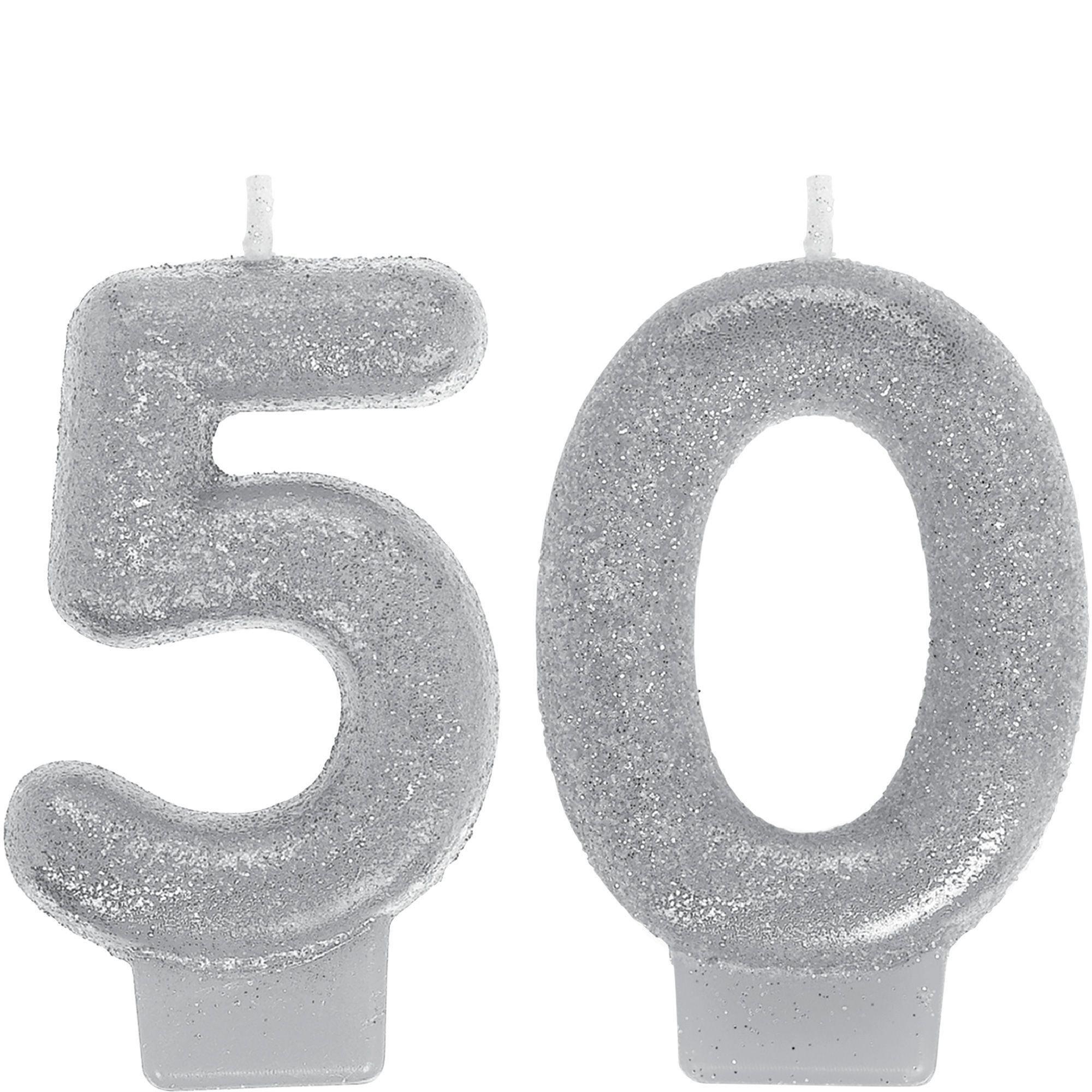 Glitter Silver Number Birthday Candles 2ct