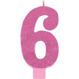 Giant Glitter Pink Number 6 Birthday Candle