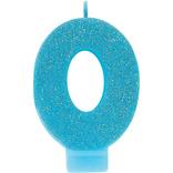 Glitter Caribbean Blue Number 0 Birthday Candle