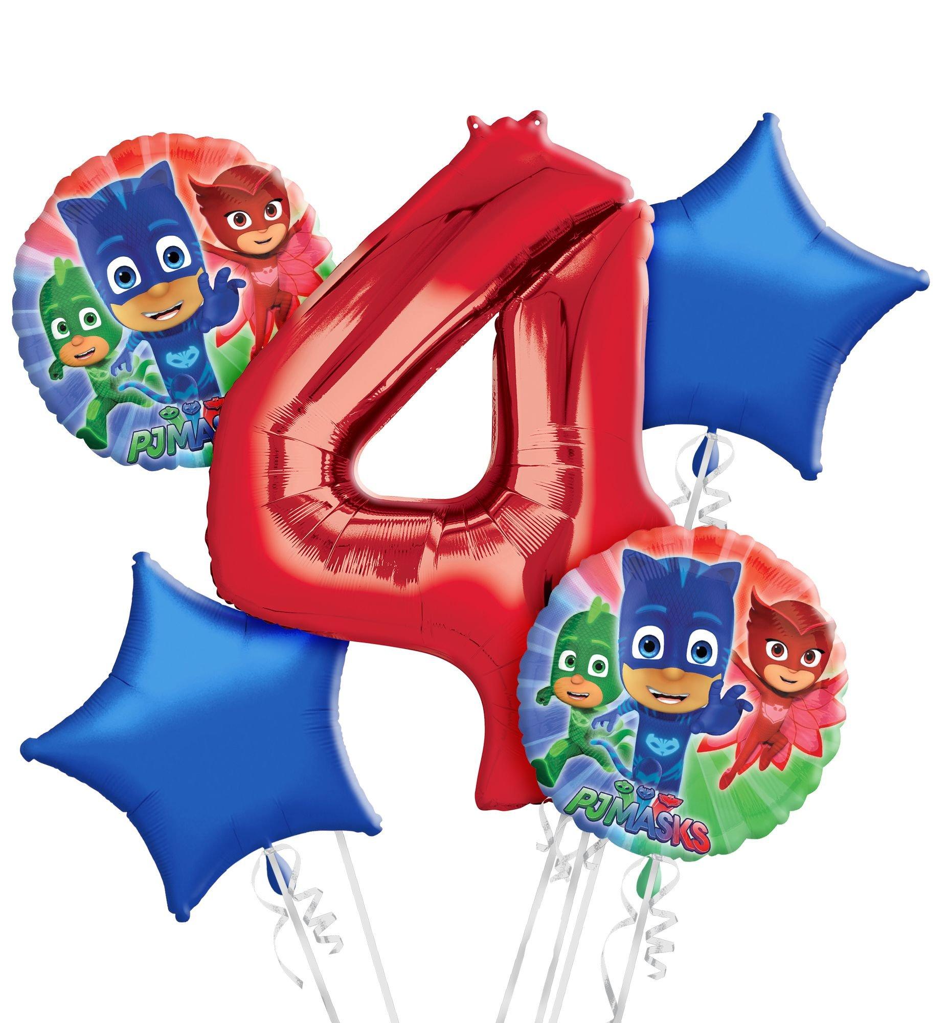 nakomelingen Van hen Buigen PJ Masks 4th Birthday Balloon Bouquet 5pc | Party City