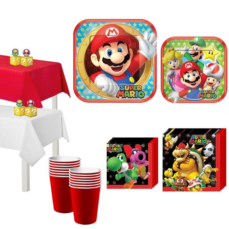 On a large scale Greeting Kenya Super Mario Tableware Party Kit for 16 Guests | Party City