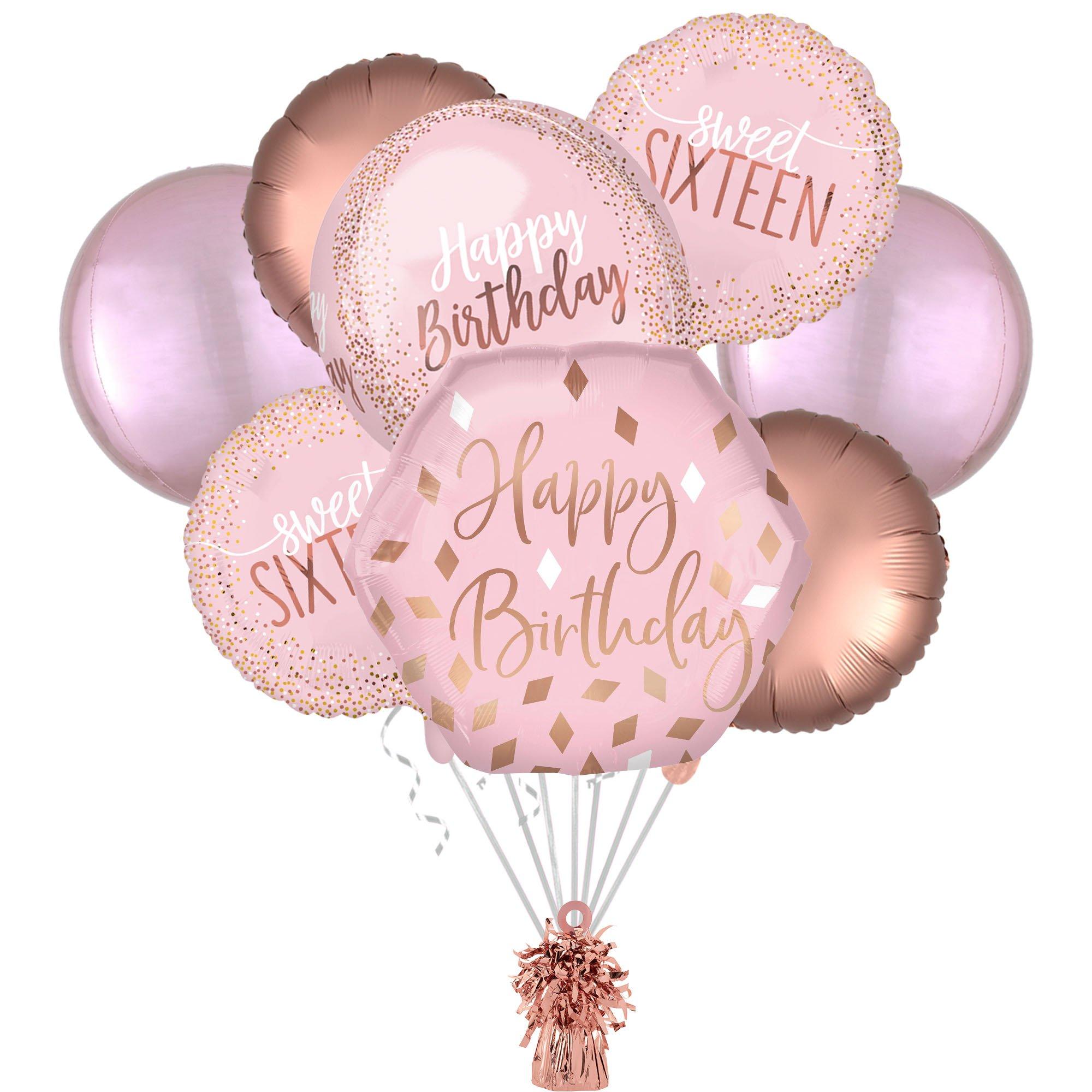 Rose Gold and Gold Happy Birthday Balloon Bouquet