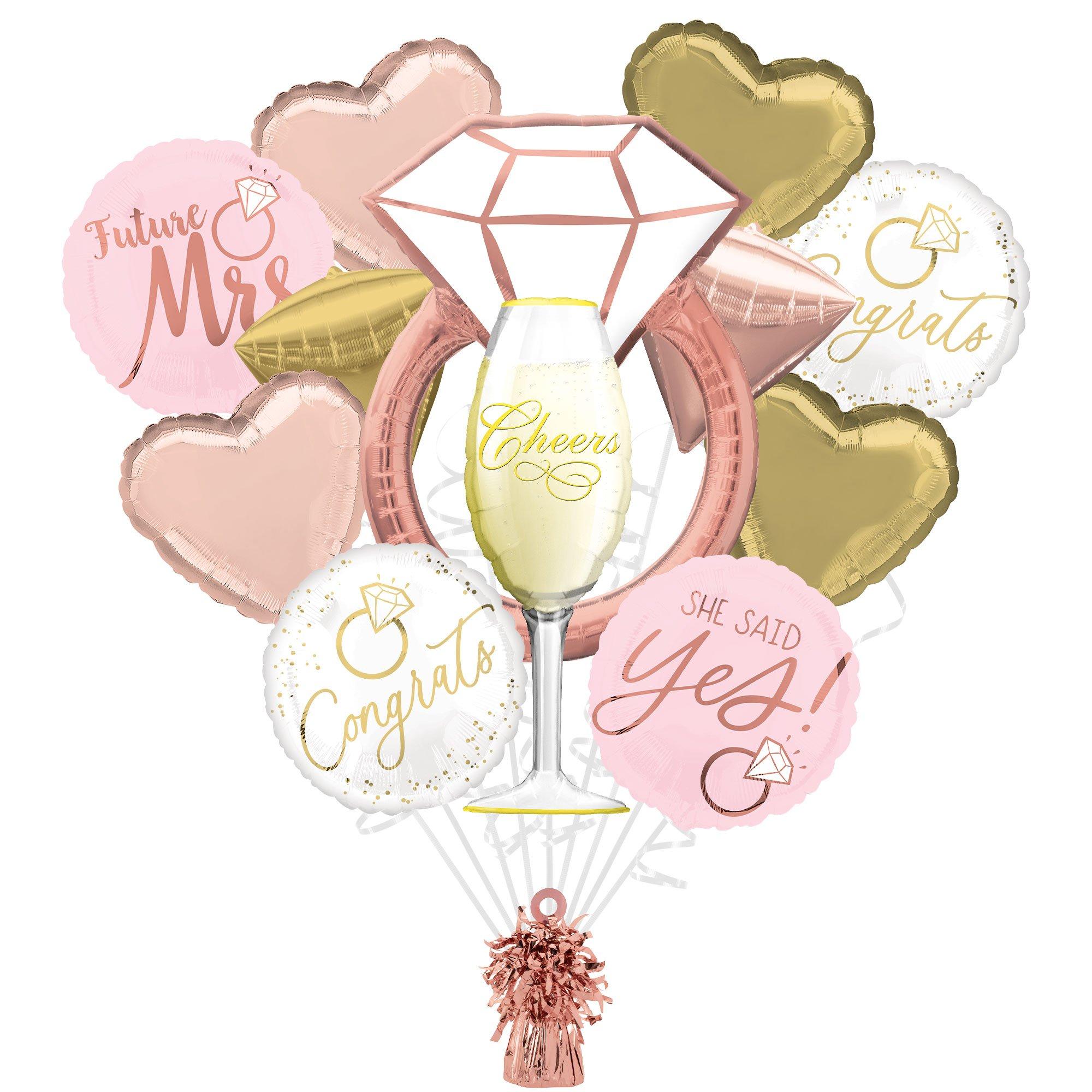 Premium Rose Gold Engagement Party Foil Balloon Bouquet, 8pc
