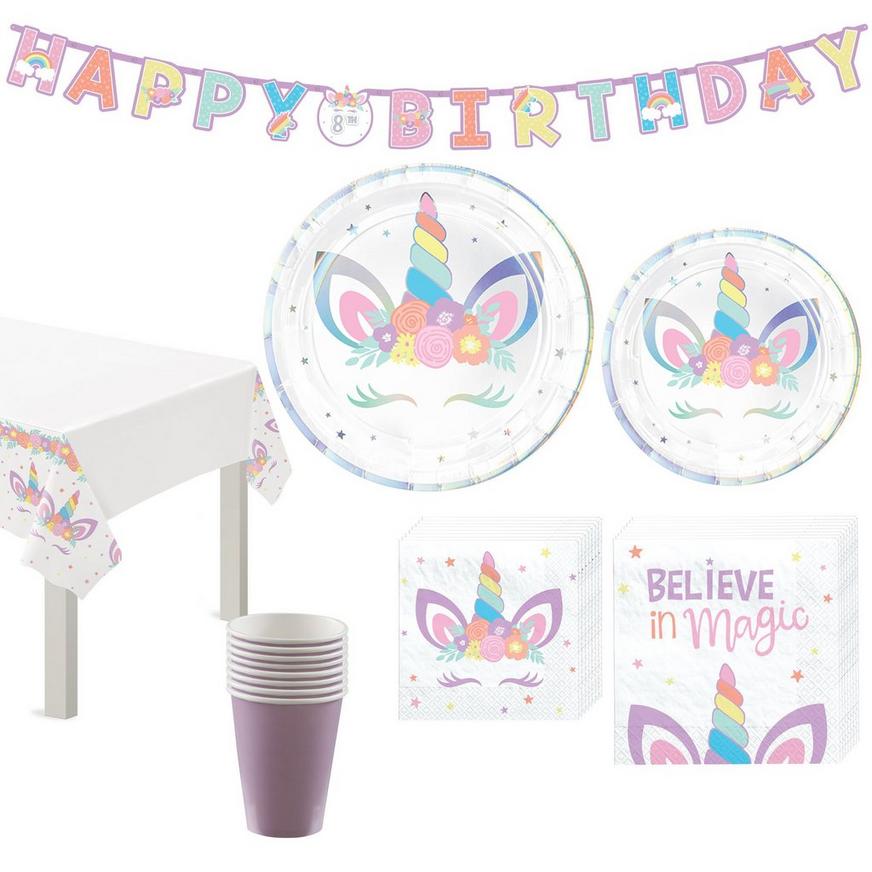Banner Napkins Cups Plates Tablecover Magical Unicorn Girls Birthday Party 