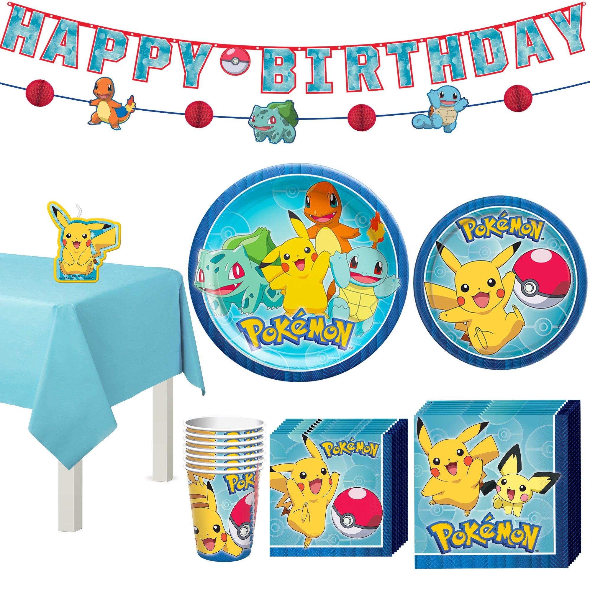 Classic Pokémon Birthday Party Supplies Pack for 8 Guests - Kit Includes Plates, Napkins, Cups, Table Cover & Banner Decoration