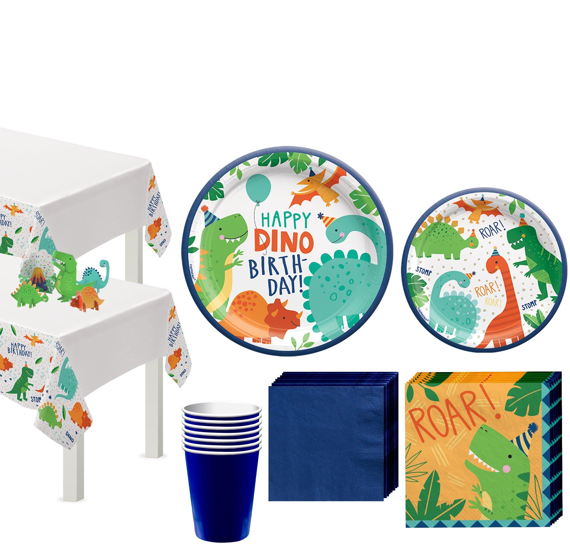 SUNNYSOCIAL Dinosaur Party Decorations - 219 Pcs Party Set For 16 Guests,  Dinosaur First Birthday Decorations, Cute Dinosaur Party Supplies, Plates