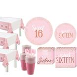 Metallic Rose Gold & Pink Sweet 16 Tableware Kit for 32 Guests