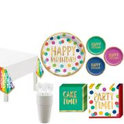 Multicolor & Metallic Gold Happy Dot Birthday Tableware Kit