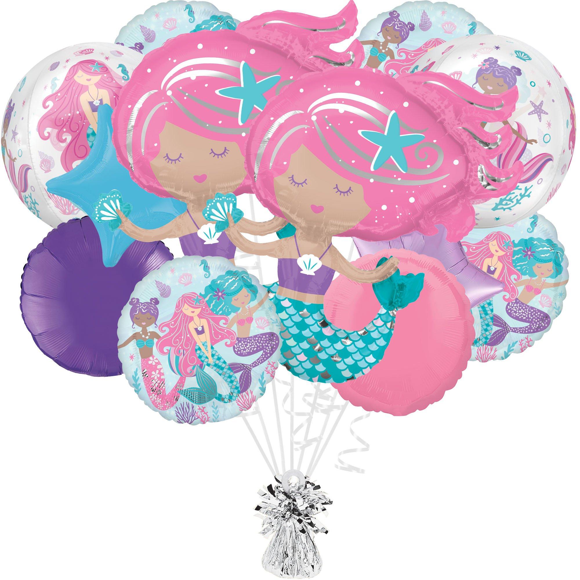 Premium Shimmering Mermaid Foil Balloon Bouquet with Balloon Weight, 13pc