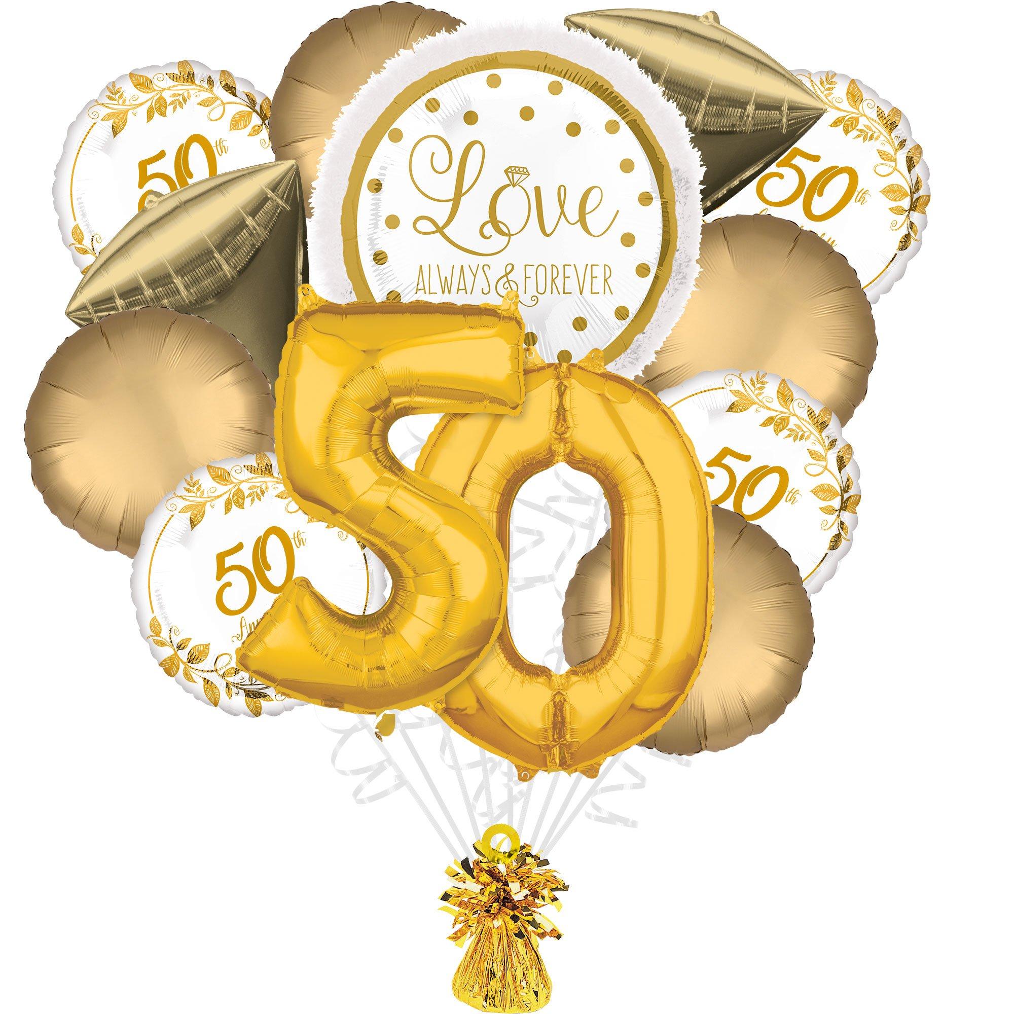 Gold 50th Anniversary Foil Balloon Bouquet