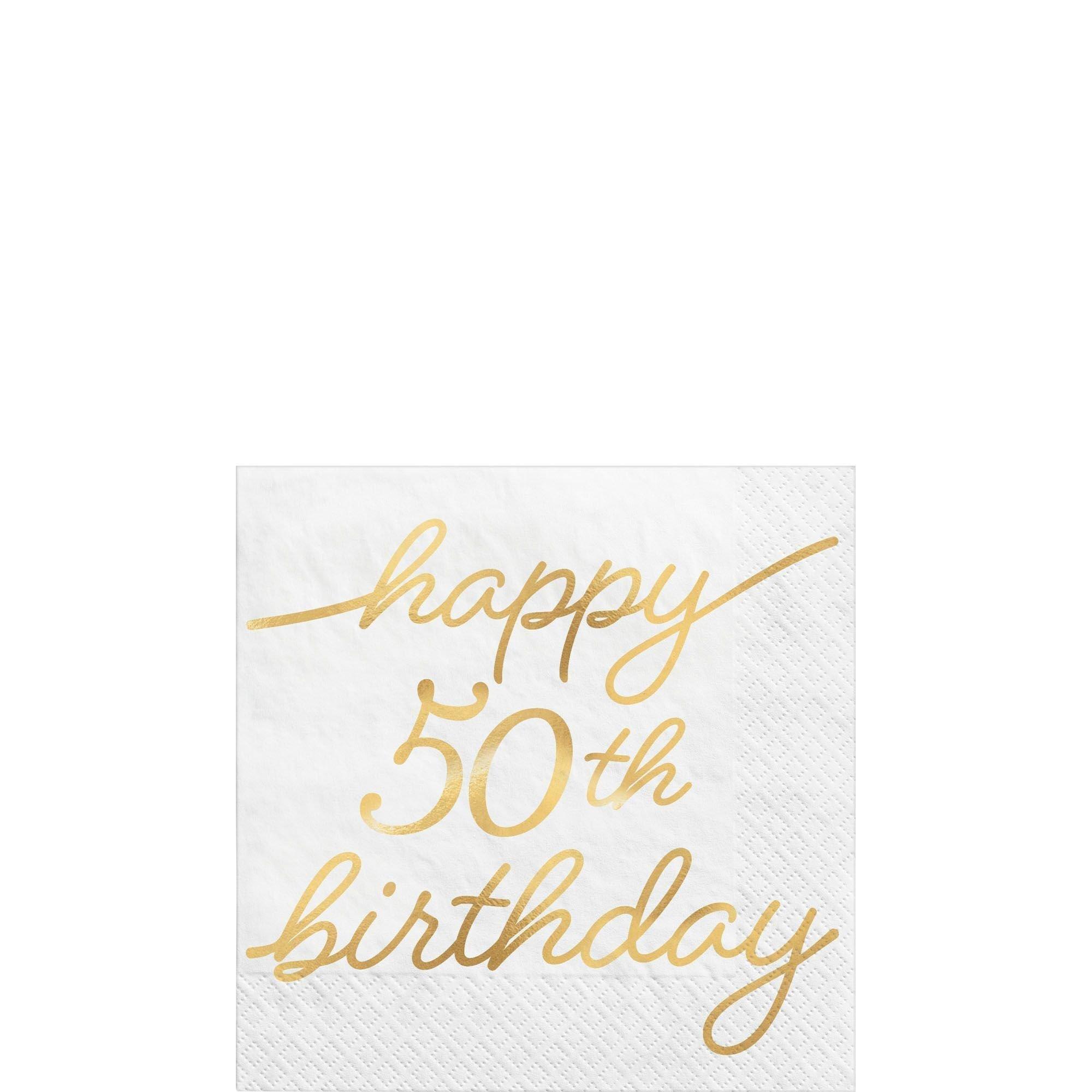 Metallic Golden Age Happy Birthday Paper Beverage Napkin, 5in, 16ct