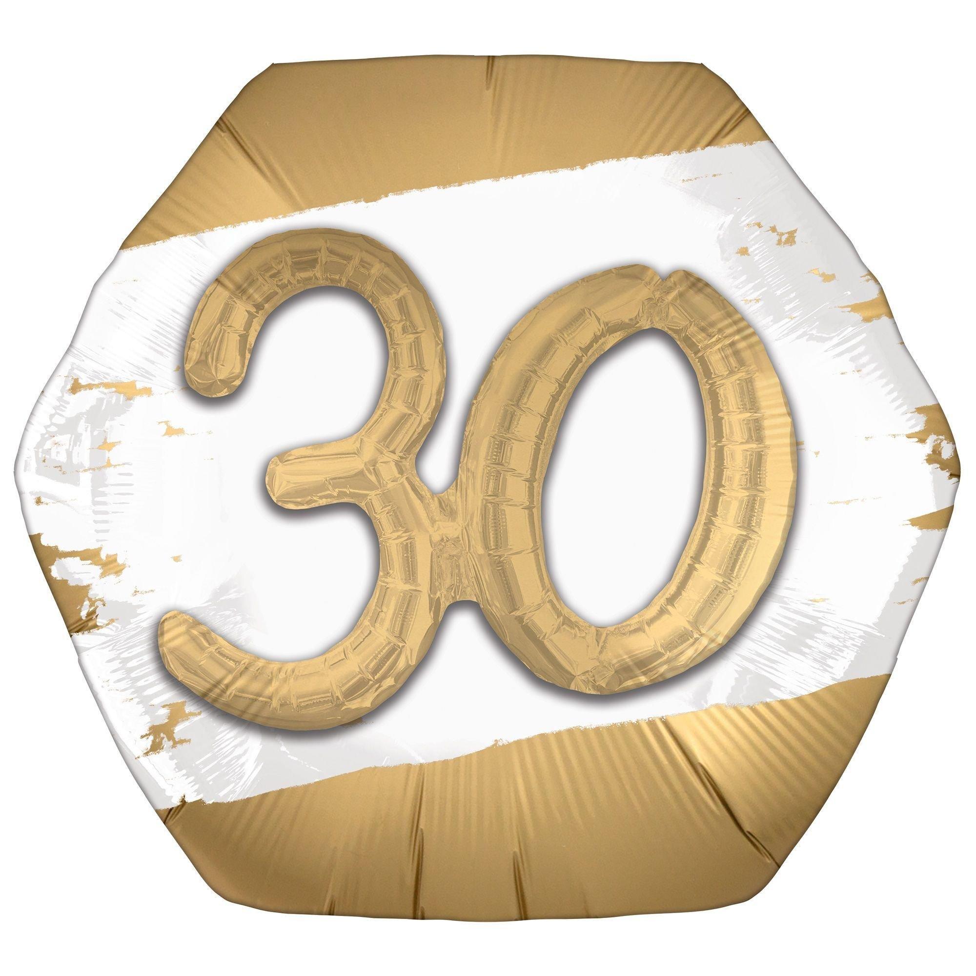 Satin Golden Age Happy Birthday Hexagonal Foil Balloon, 30in x 28in