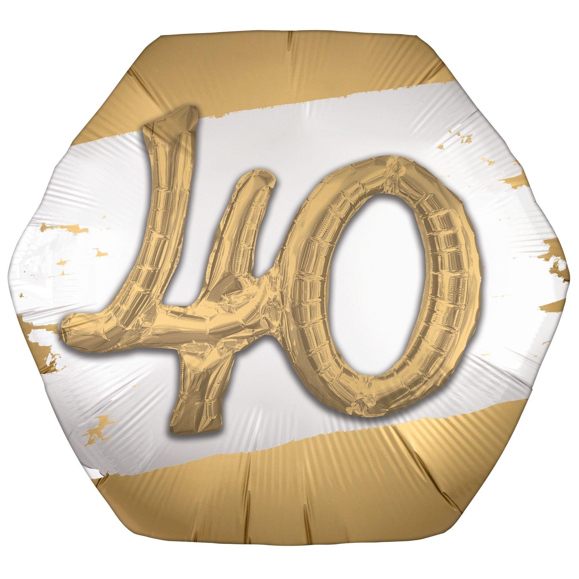 Satin Golden Age Happy Birthday Hexagonal Foil Balloon, 30in x 28in