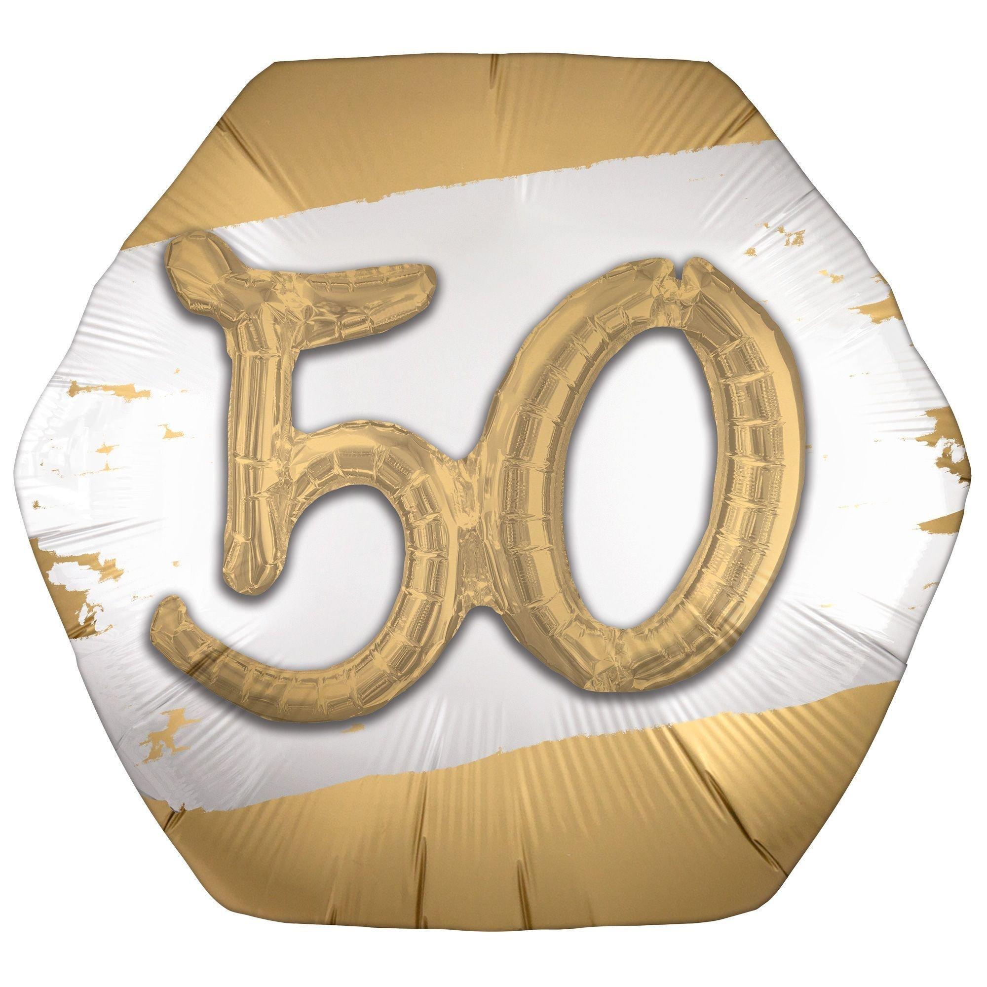 Satin Golden Age Happy Birthday Hexagonal Foil Balloon, 30in x 28in